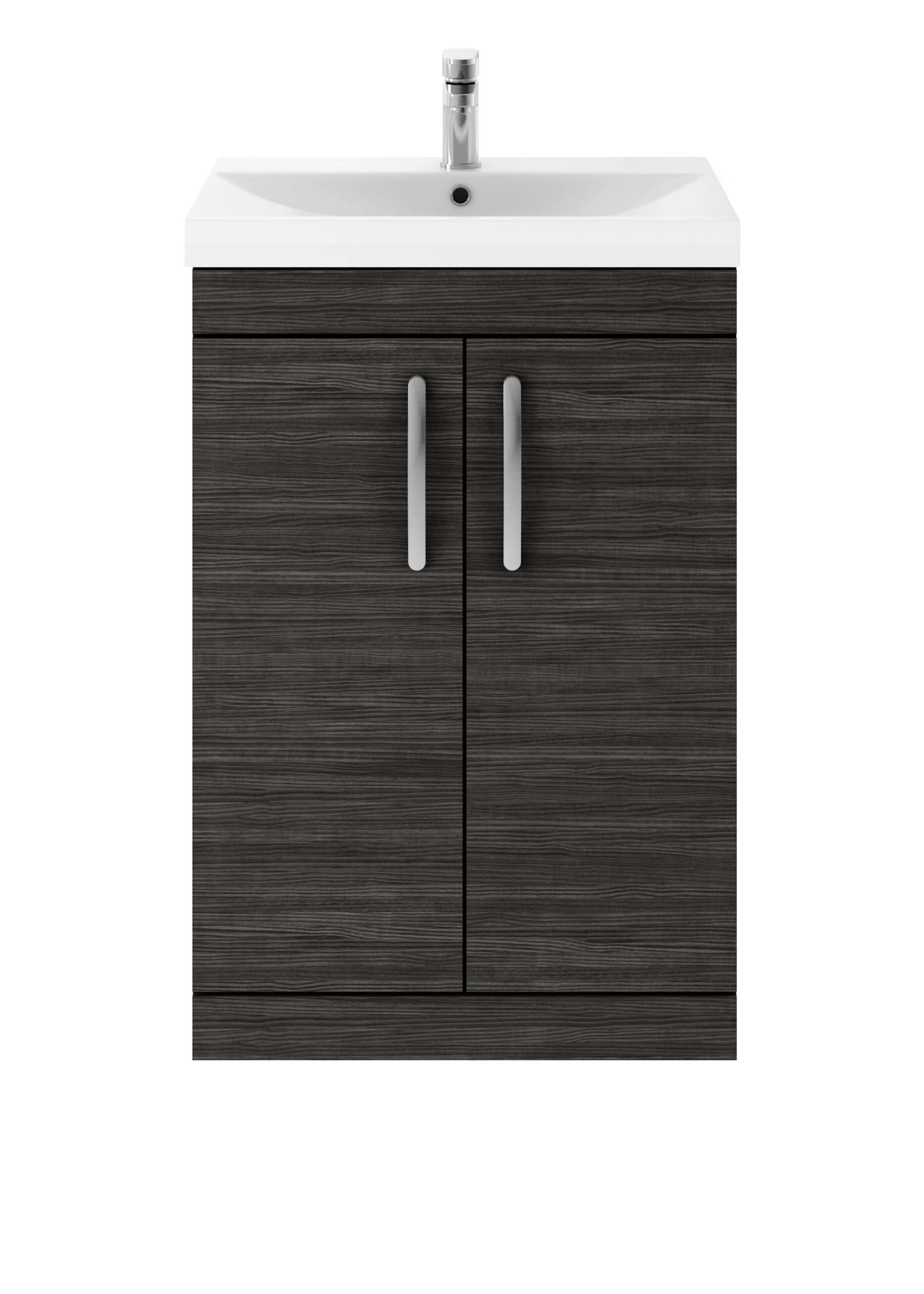 Modern bathroom vanity unit with integrated sink and wooden finish, ideal for contemporary bathroom designs and storage solutions. Perfect for maximising space in small or large bathrooms.