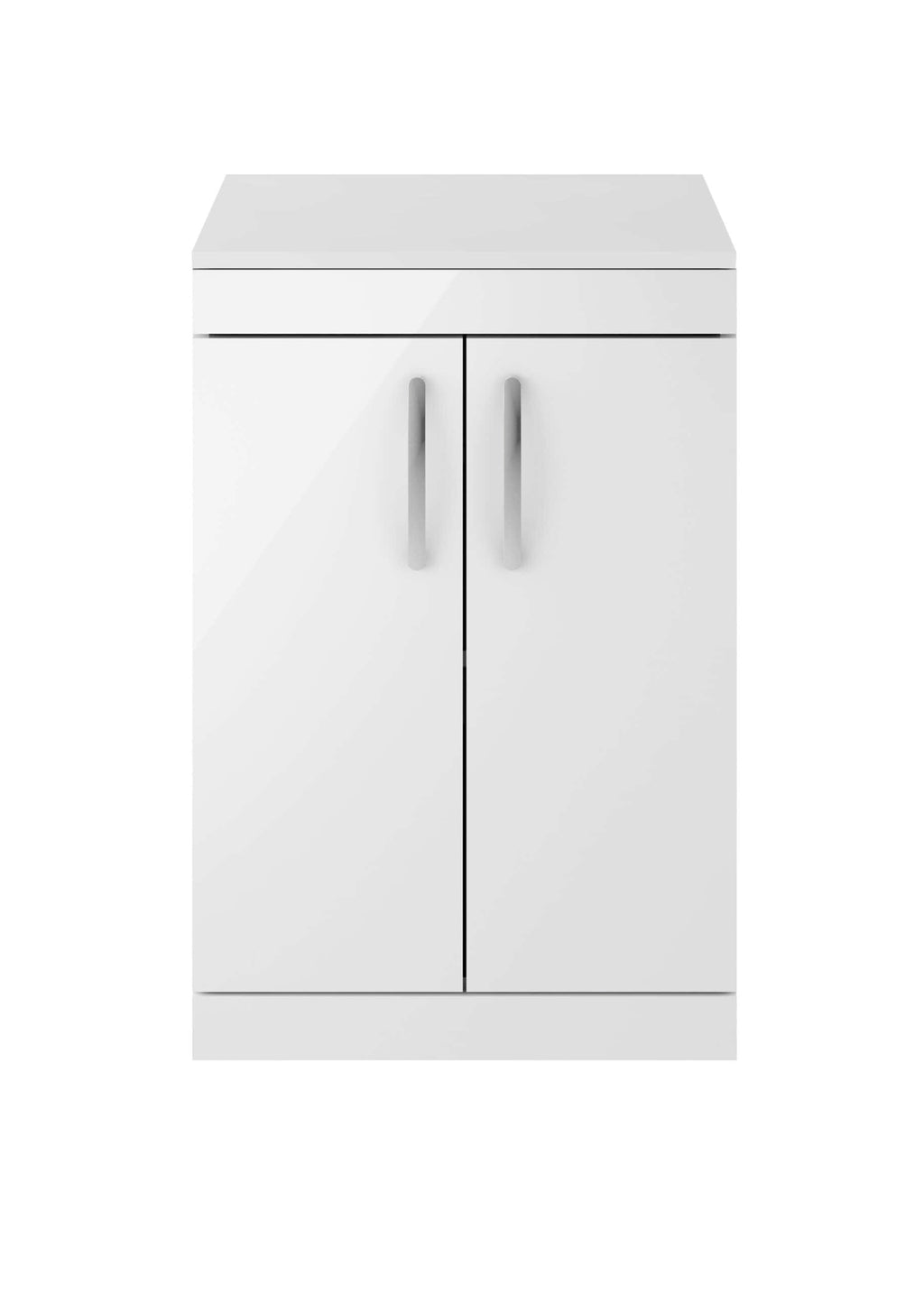 Modern white bathroom cabinet with sleek handles, ideal for bathroom storage solutions. Perfect for contemporary bathroom interiors, offering practical and stylish storage.