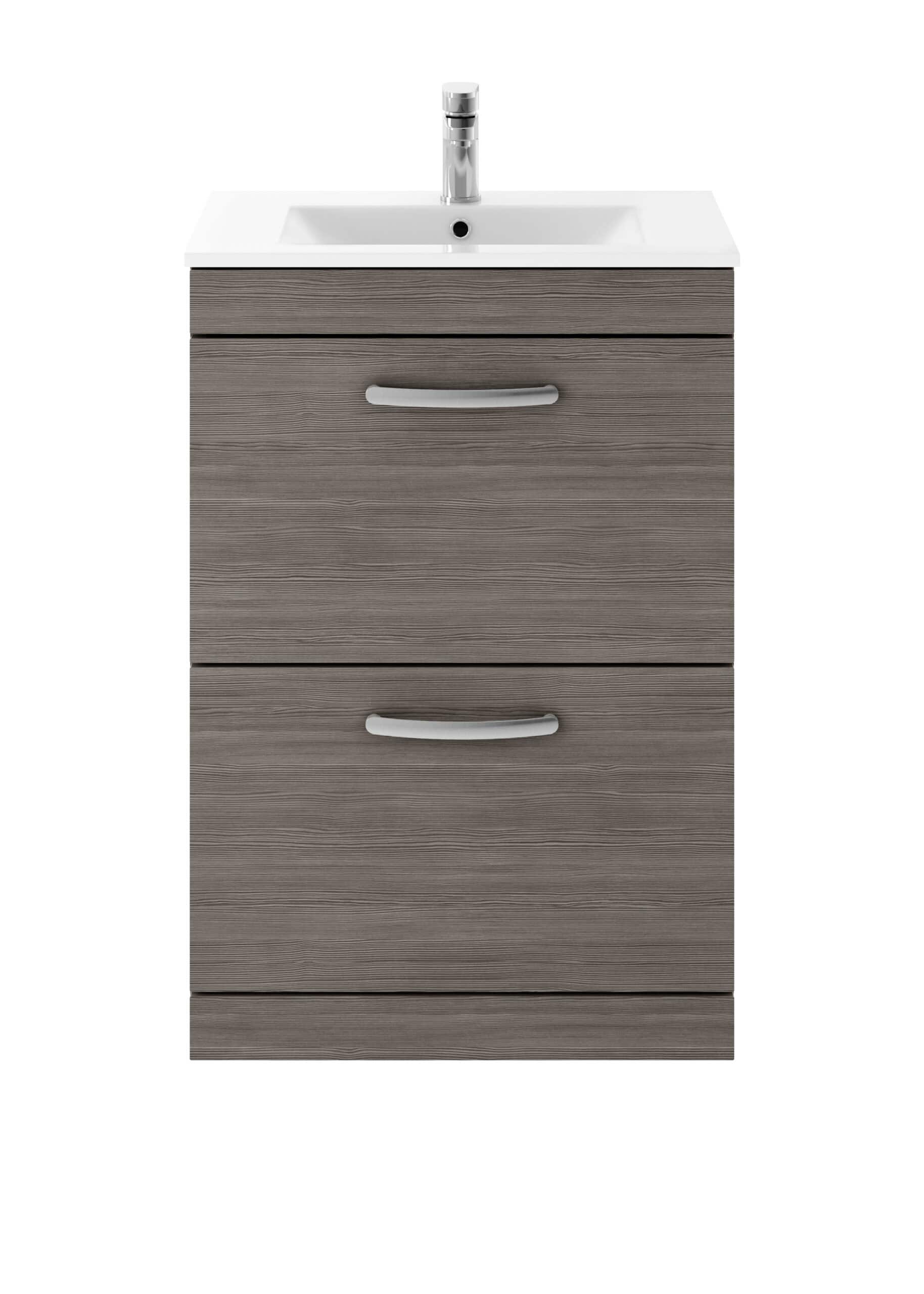 Sleek bathroom vanity unit with a modern wood finish, featuring a built-in sink and storage drawers for organised bathroom storage. Perfect for enhancing contemporary bathroom designs.