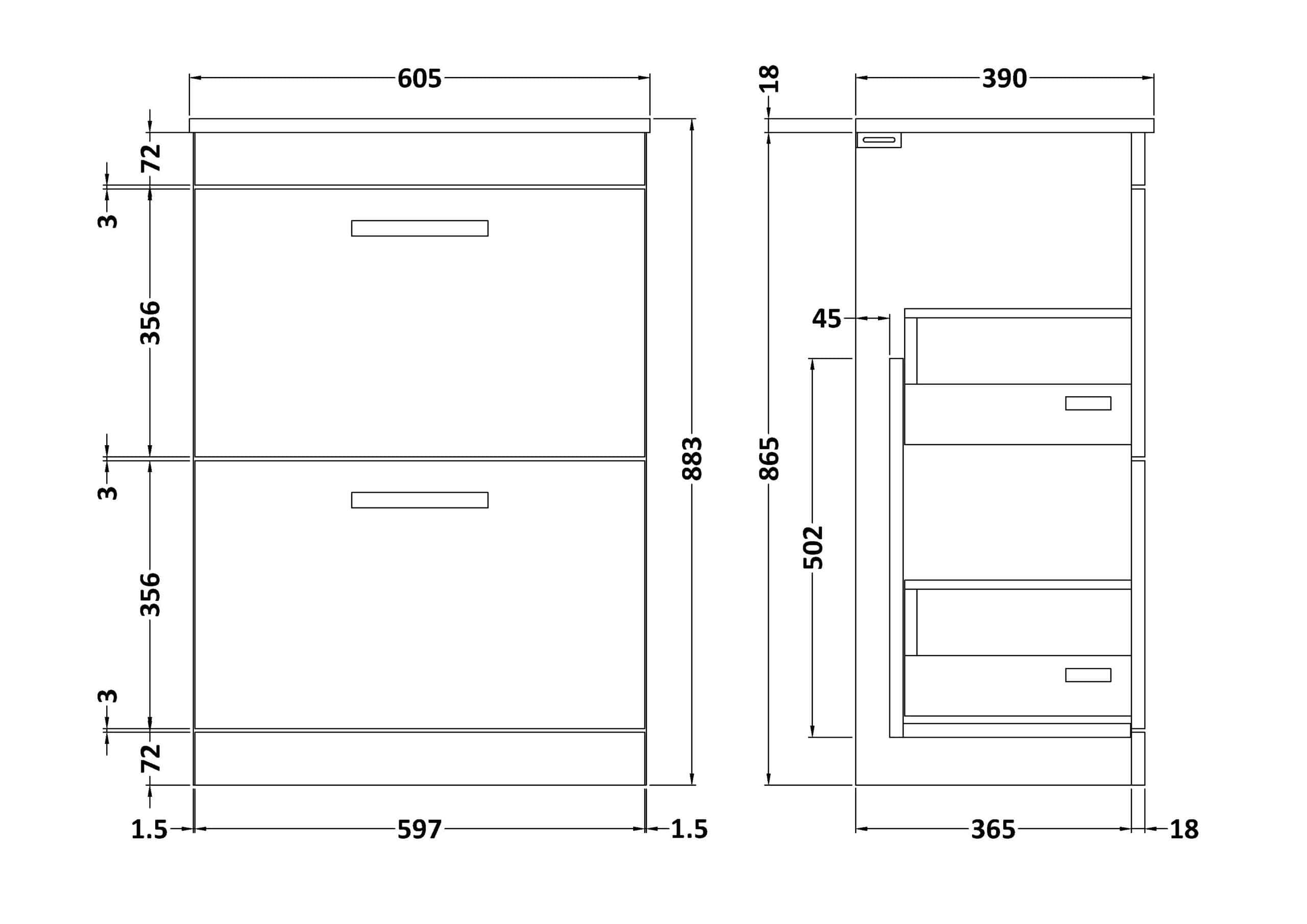 Sleek modern bathroom vanity with ample storage and precise measurements for custom bathroom design. Ideal for bathroom renovation projects and space-efficient bathroom furniture solutions.