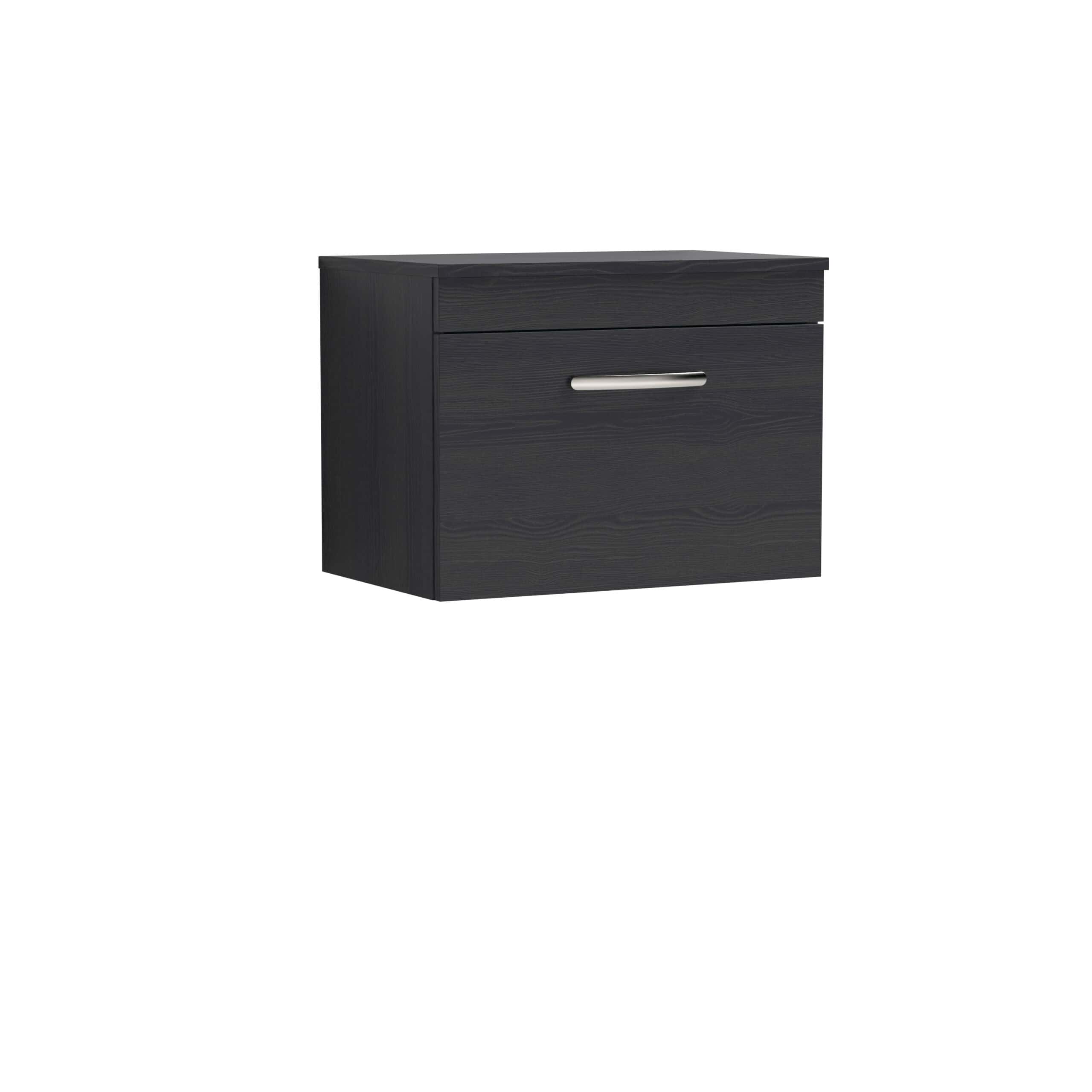 Sleek black bathroom wall cabinet with modern silver handle, ideal for bathroom storage solutions and organisation.