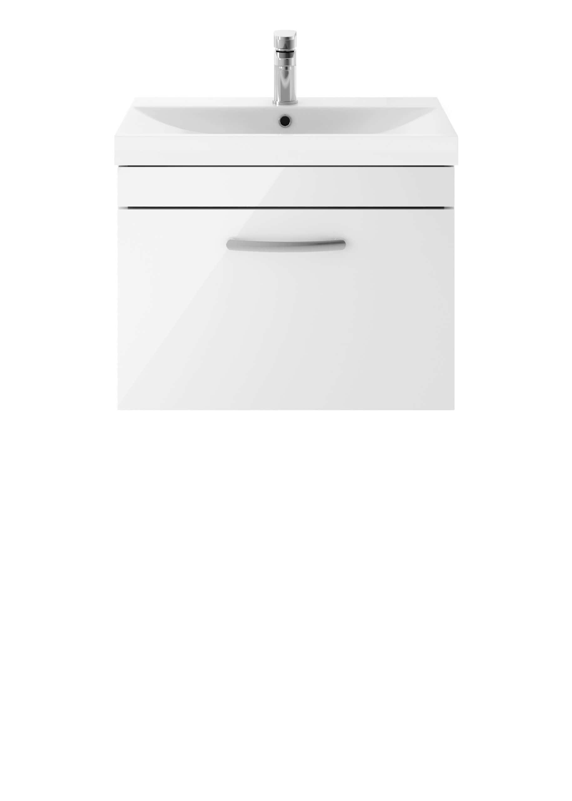 White bathroom vanity with integrated sink and chrome faucet, modern bathroom furniture, sleek bathroom cabinet for storage.