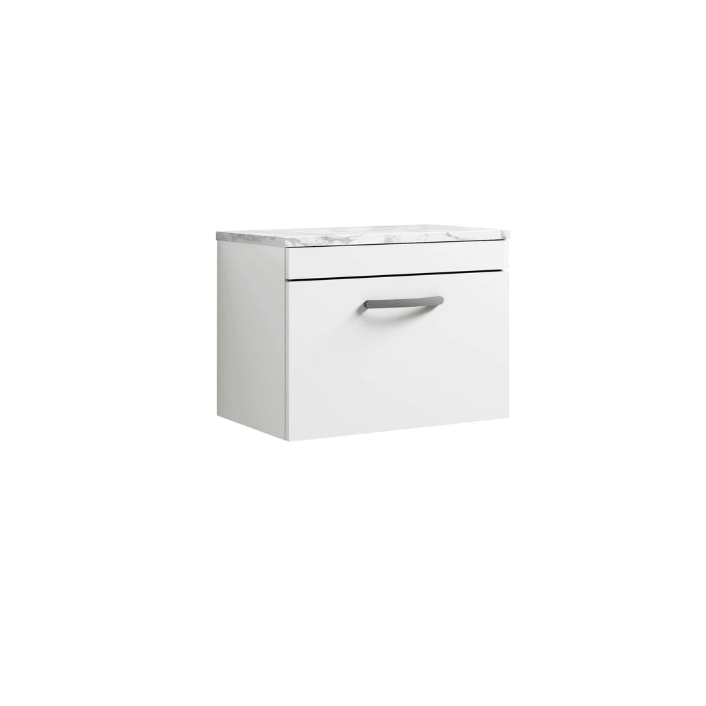 Nuie Athena 1 Drawer Wall Hung Vanity Unit With Carrera Marble Worktop