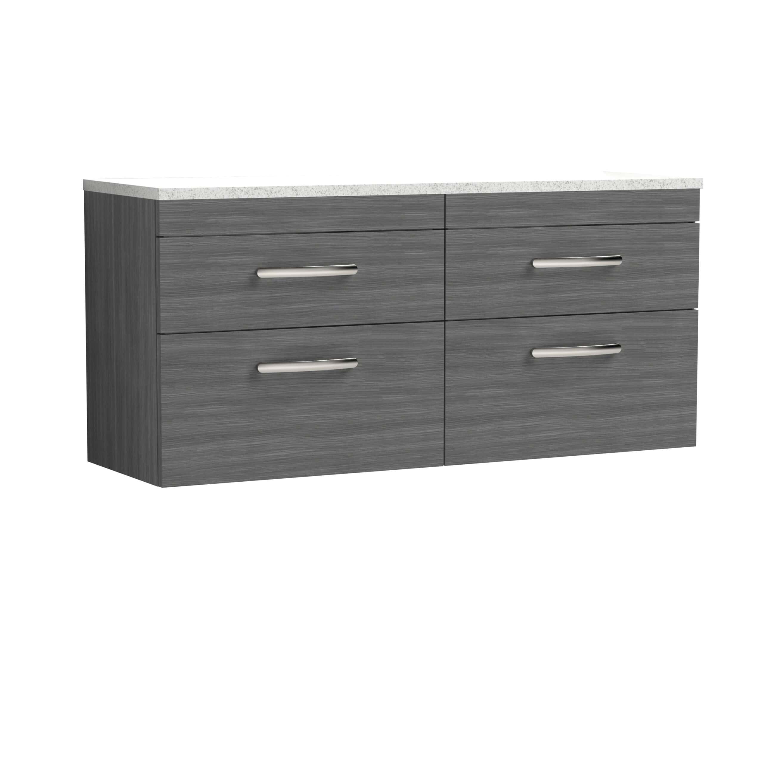 Sleek grey bathroom vanity cabinet with modern metal handles, ideal for contemporary bathrooms, offering stylish storage solutions, durable finish, and functional design.