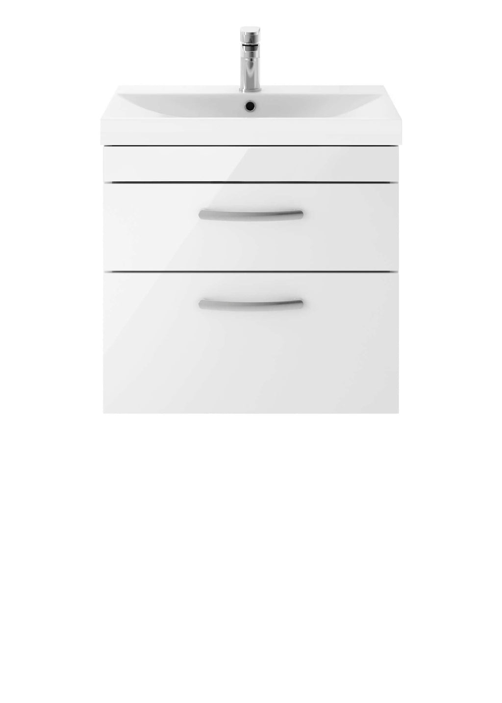 White bathroom vanity unit with integrated sink and chrome tap, ideal for modern bathroom storage solutions. Stylish, functional design perfect for contemporary bathrooms.