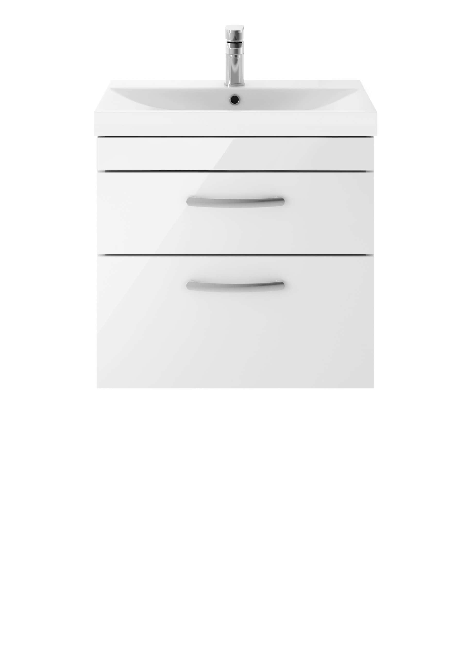 White bathroom vanity unit with integrated sink and chrome tap, ideal for modern bathroom storage solutions. Stylish, functional design perfect for contemporary bathrooms.