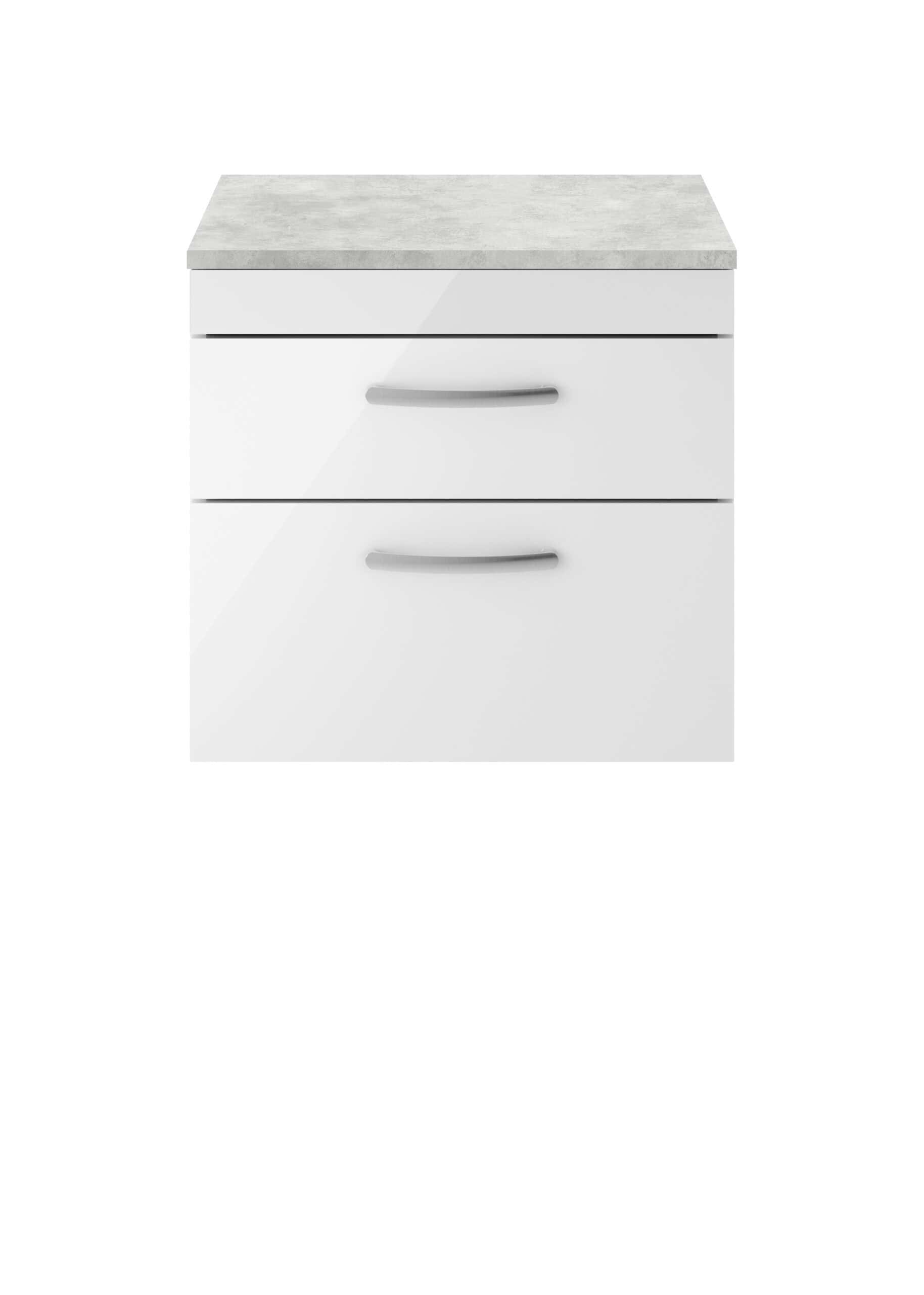 White bathroom cabinet with grey marble top for modern bathroom decor.