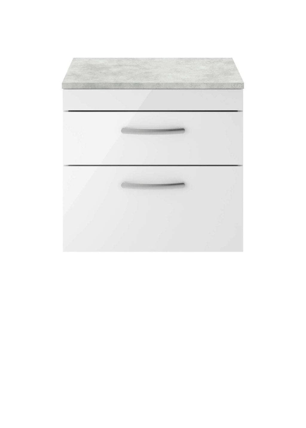 White bathroom cabinet with grey marble top for modern bathroom decor.