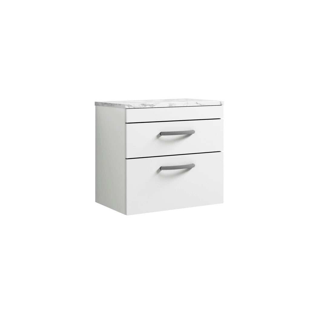 Nuie Athena 2 Drawer Wall Hung Vanity Unit With Carrera Marble Worktop