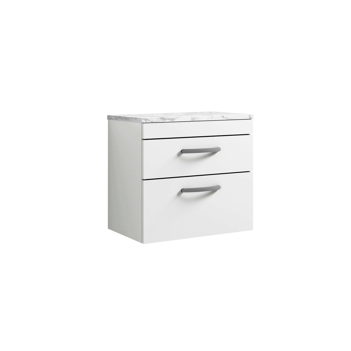 Nuie Athena 2 Drawer Wall Hung Vanity Unit With Carrera Marble Worktop