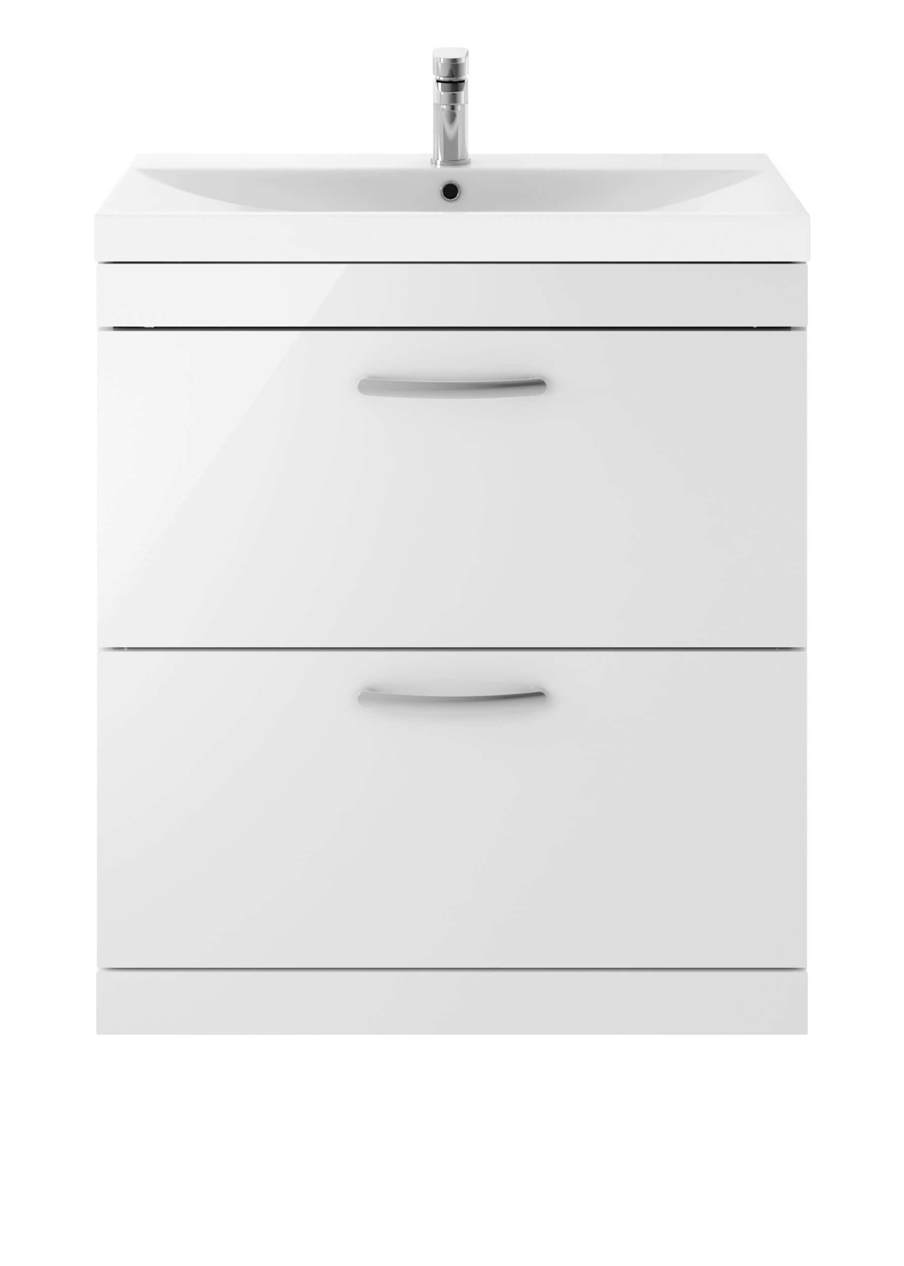 Sinks and cabinetry for modern bathrooms with sleek white finish and silver handles. Suitable for contemporary bathroom designs, offering practical storage and stylish aesthetics.