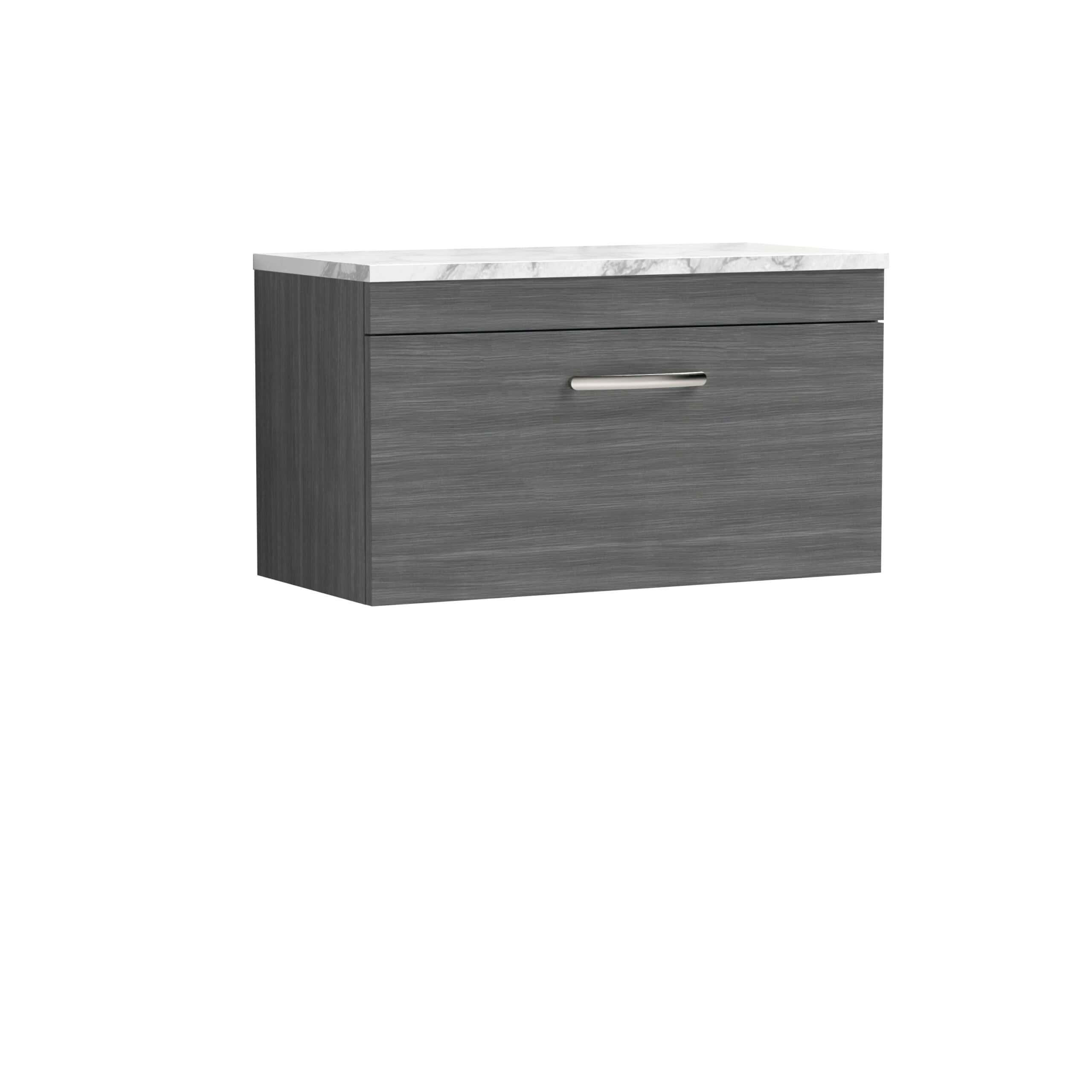 Contemporary grey bathroom vanity with marble top for modern bathroom design.