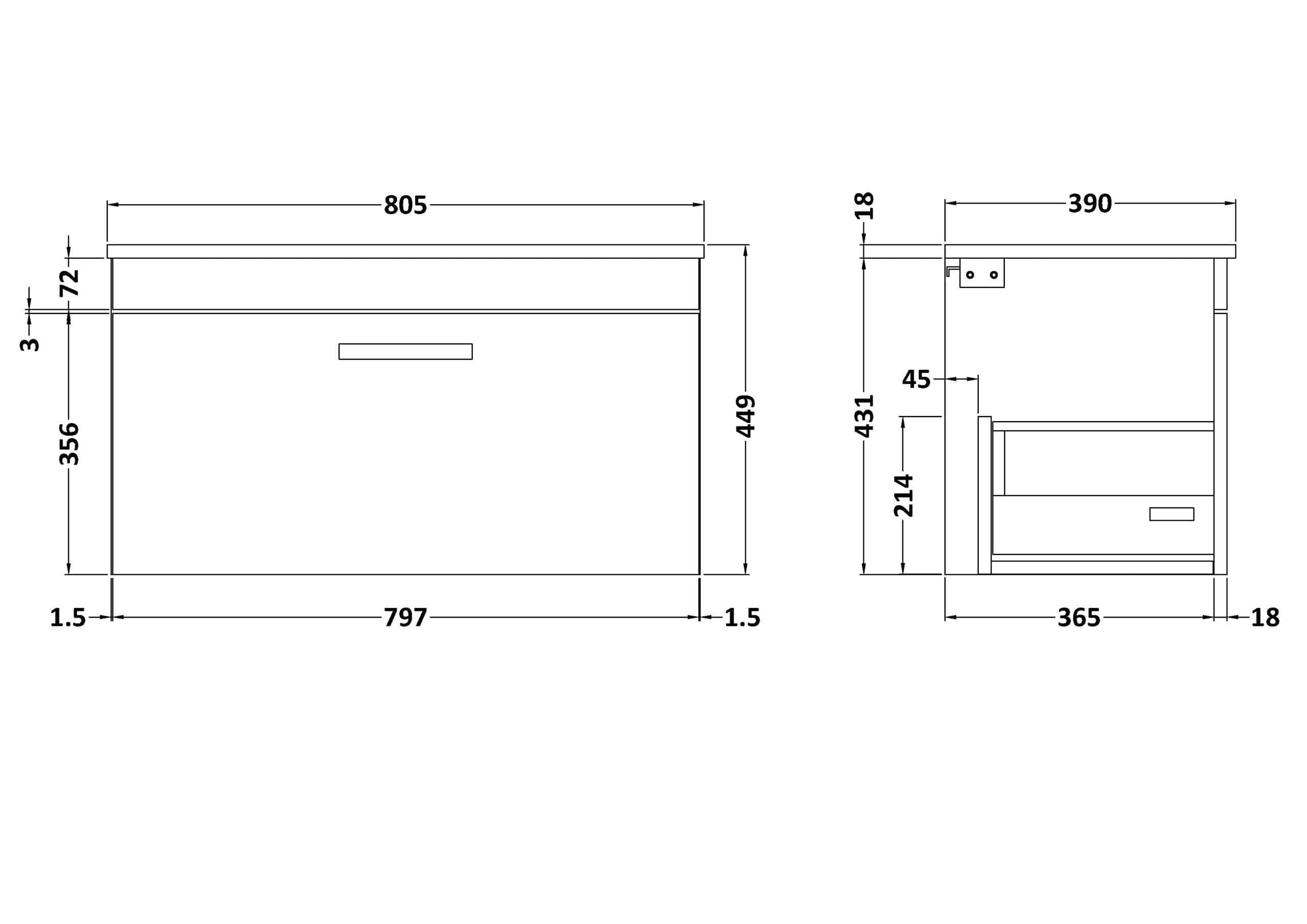 Custom Bathroom Cabinet Dimensions Drawing for Bubly Bathrooms UK.