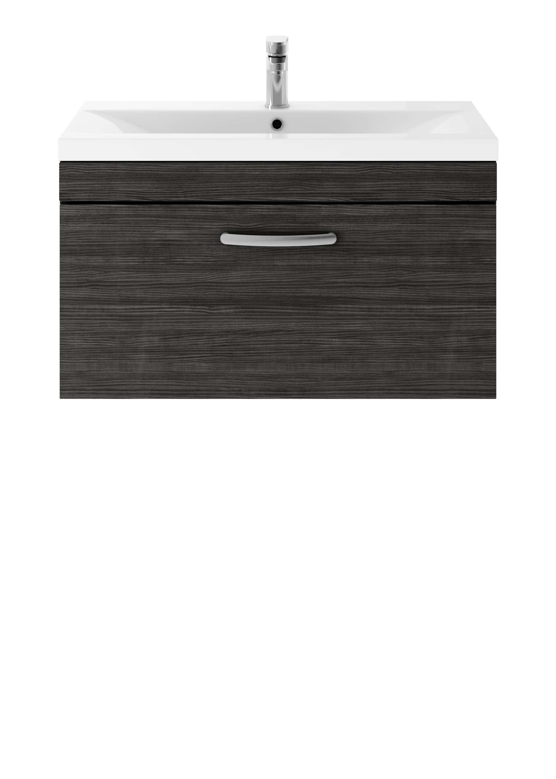 Wooden bathroom vanity unit with integrated sink and chrome tap, modern bathroom furniture for stylish interiors.