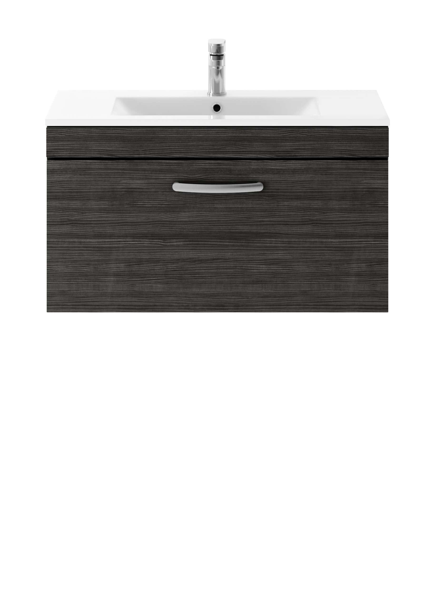 Cabinet with integrated sink and chrome faucet for modern bathroom design.