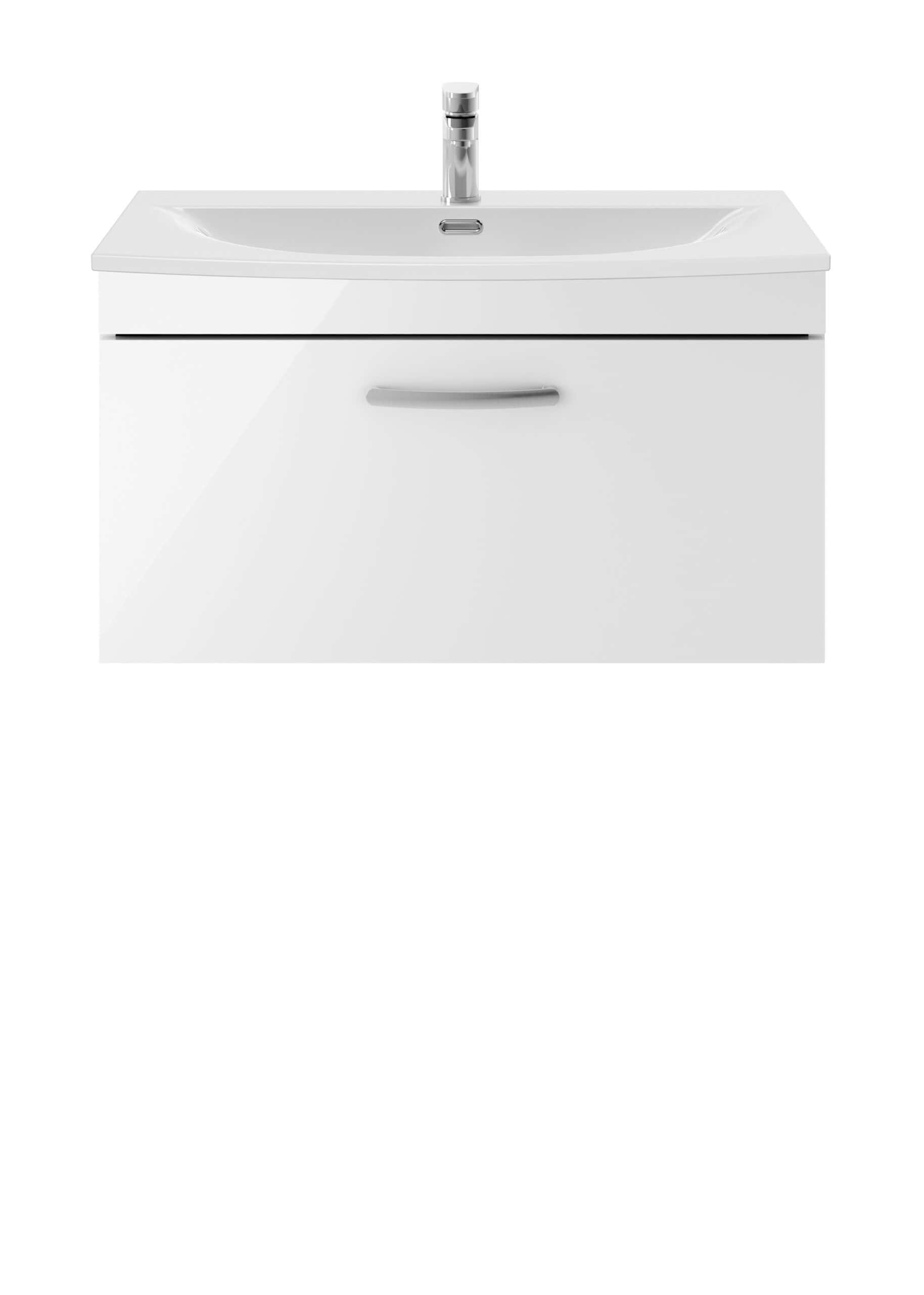 White bathroom vanity with integrated sink and modern chrome tap, ideal for contemporary bathroom bathroom decor and storage solutions.