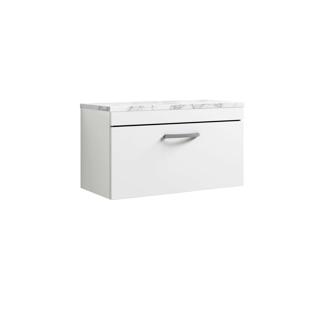 Nuie Athena 1 Drawer Wall Hung Vanity Unit With Carrera Marble Worktop