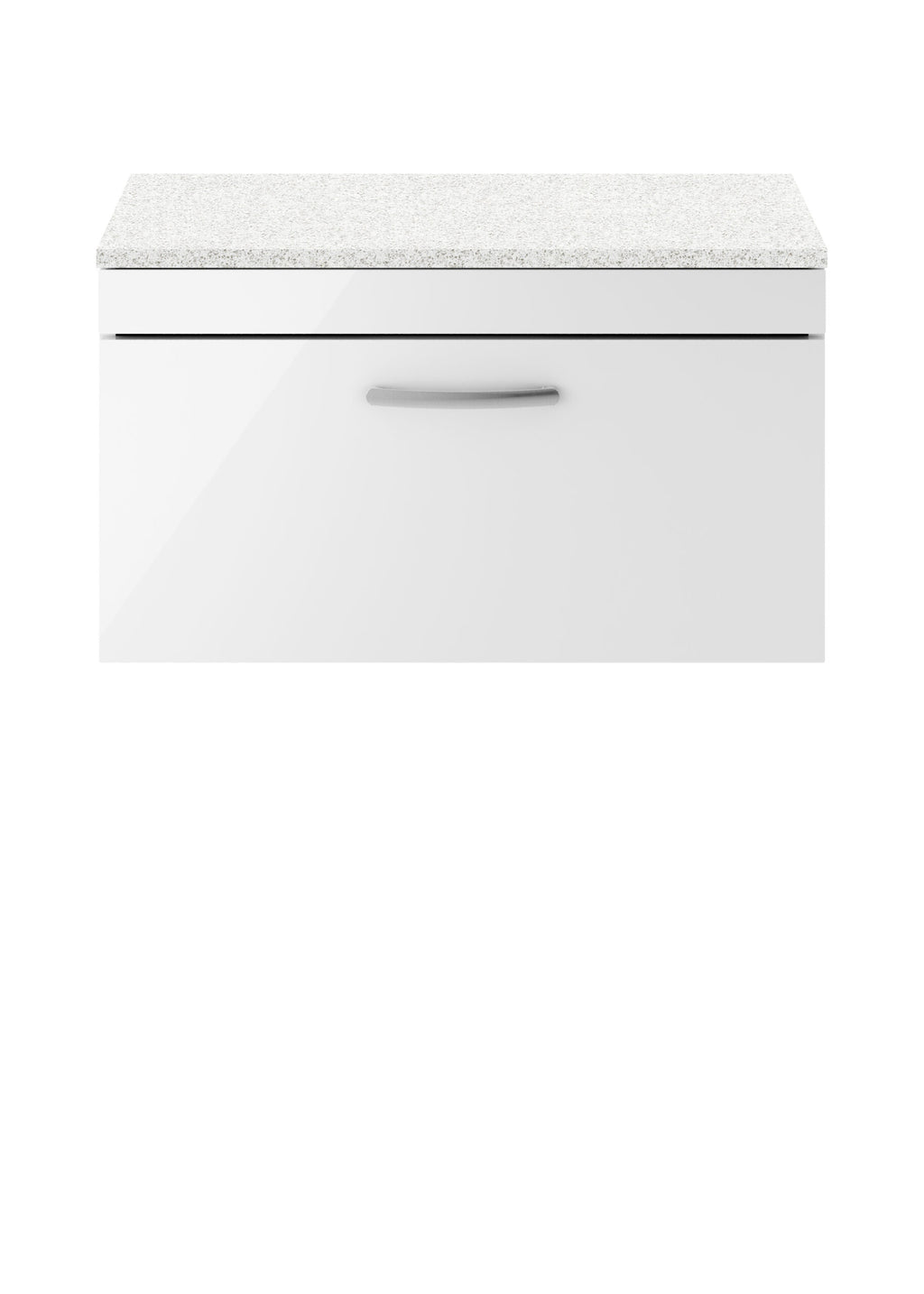 White bathroom vanity unit with a grey granite countertop, ideal for modern bathroom storage and design.