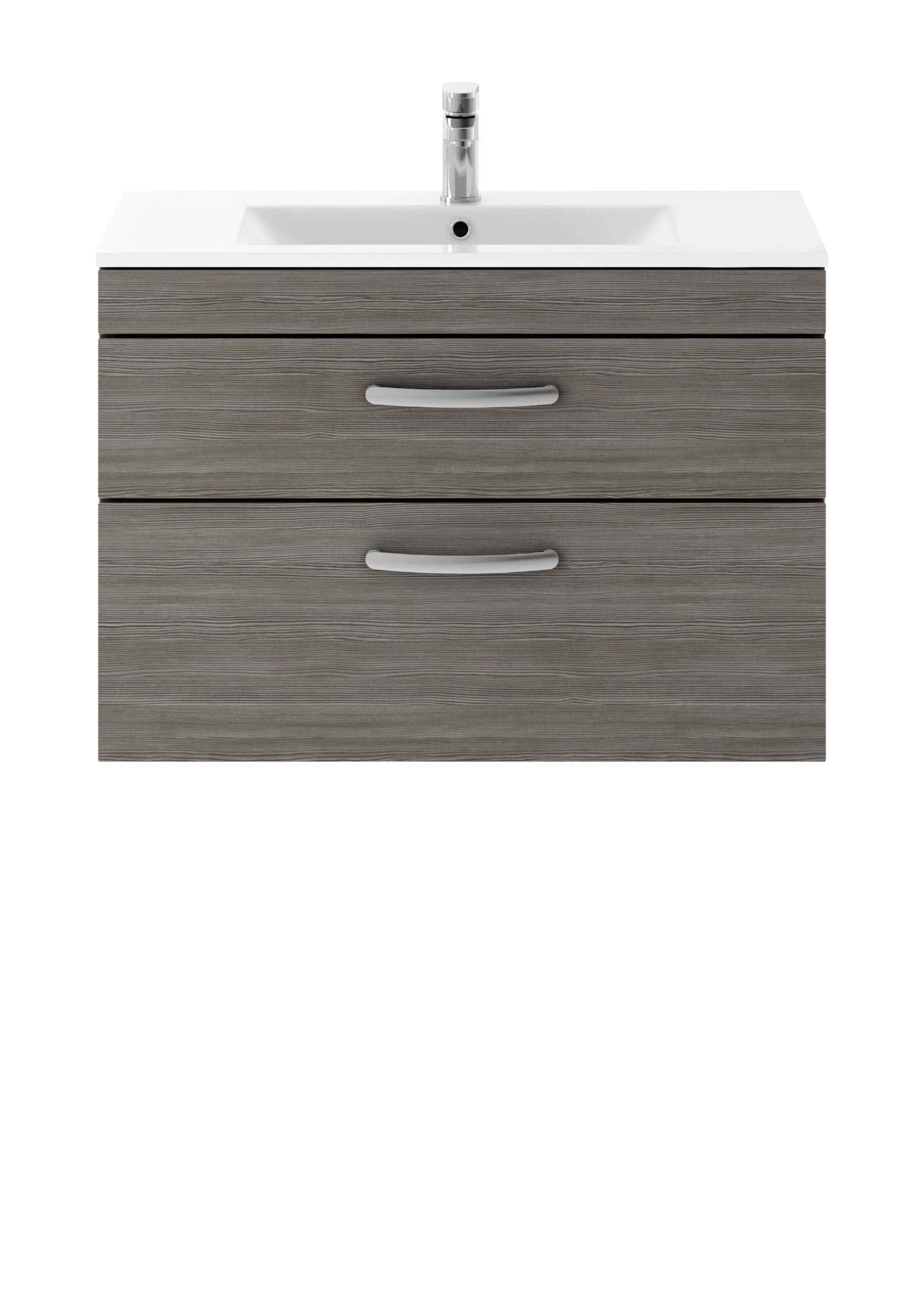 Modern grey bathroom vanity unit with integrated sink and chrome tap, ideal for contemporary bathroom bathroom storage solutions.