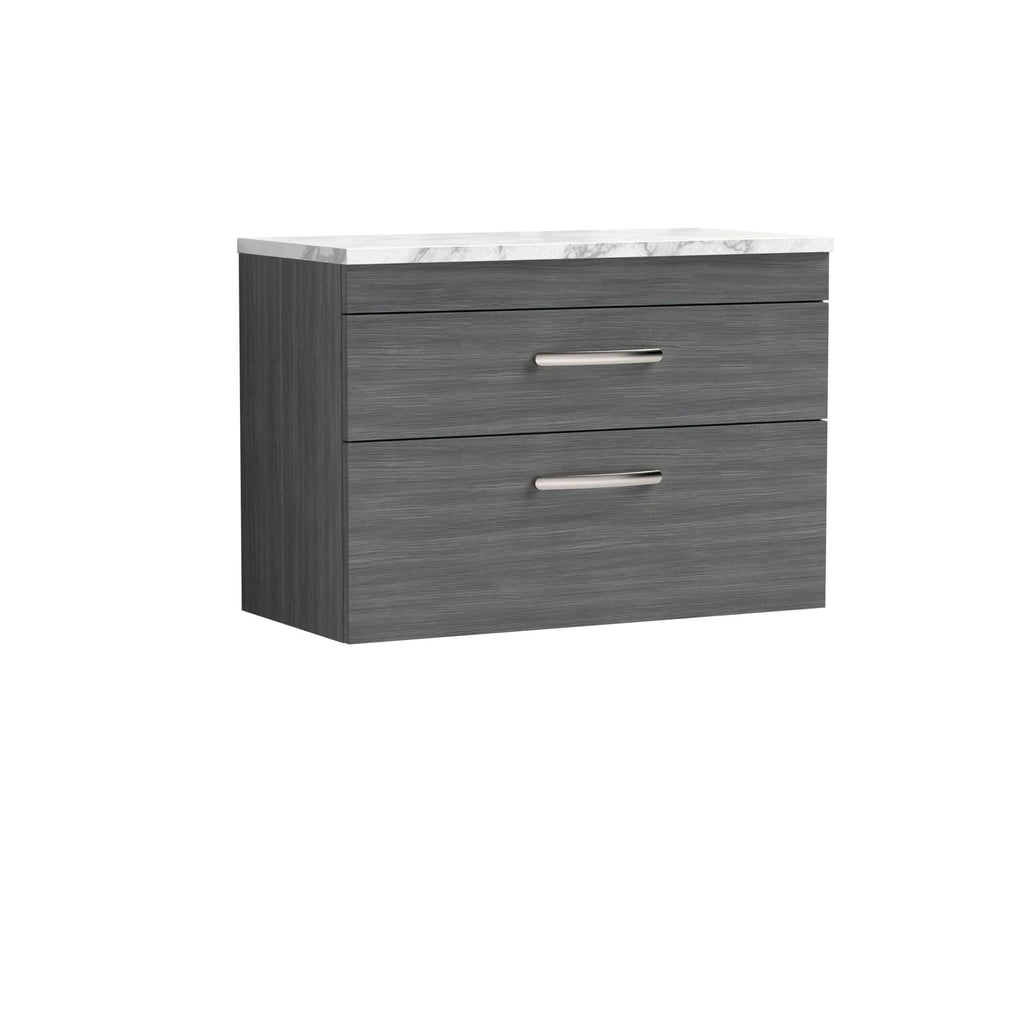 Nuie Athena 2 Drawer Wall Hung Vanity Unit With Carrera Marble Worktop