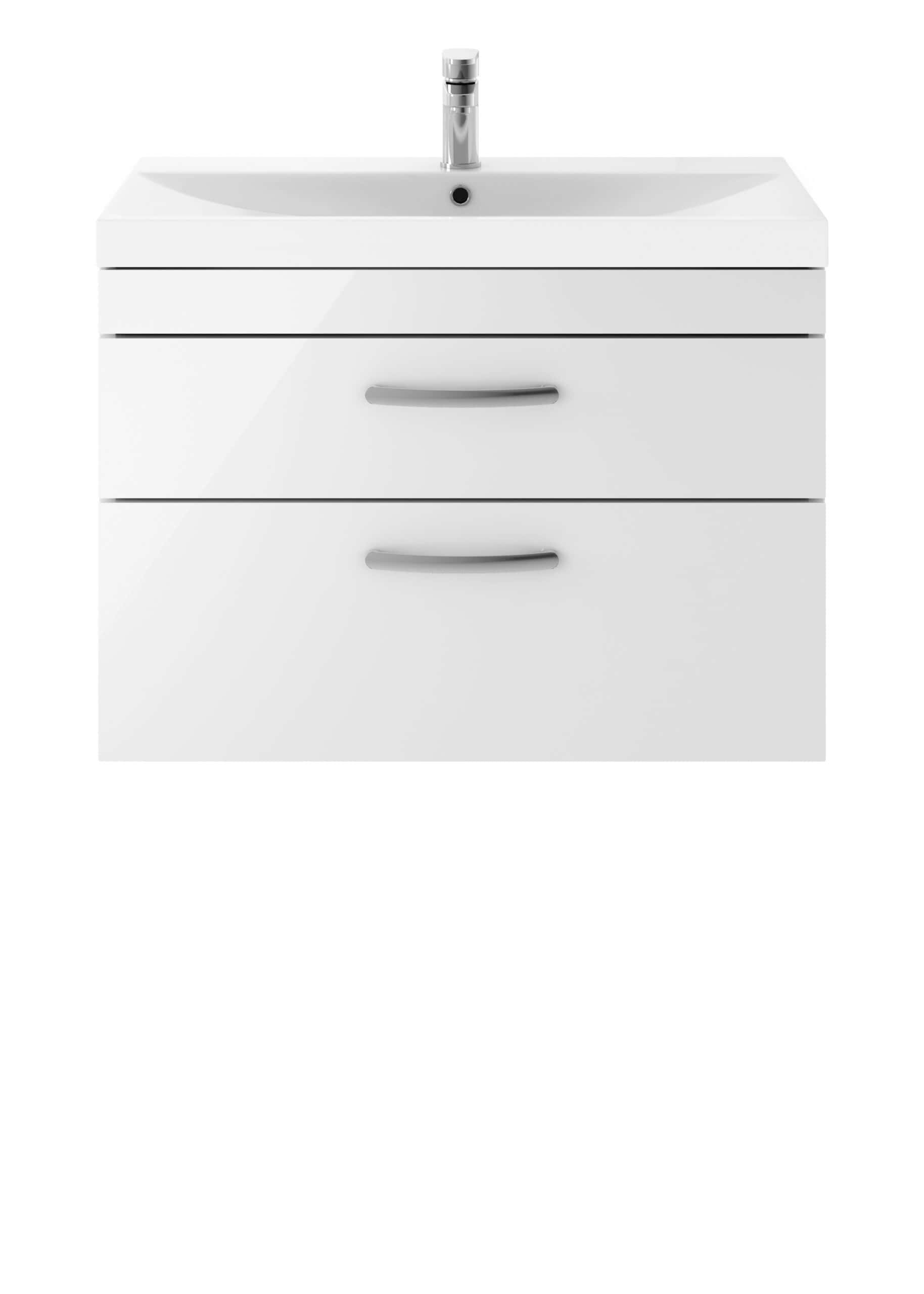 Shower vanity unit with integrated sink and chrome tap, modern bathroom furniture in sleek white design.