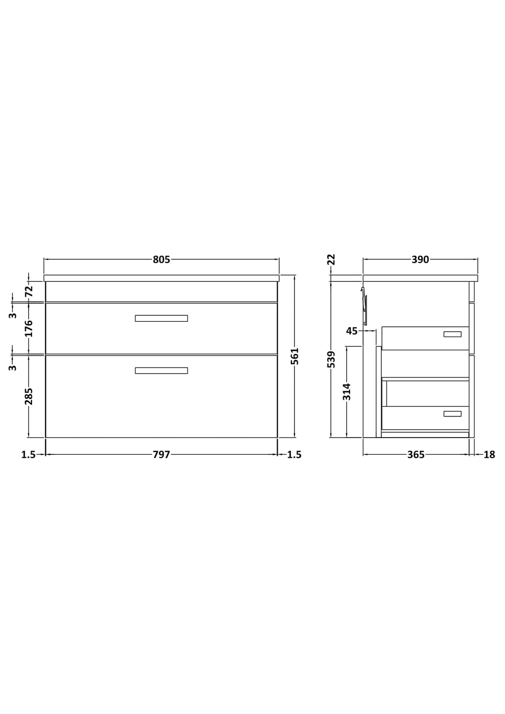 Minimalist bathroom cabinet with sleek design, ample storage space, and precise measurements for modern bathroom renovation. Ideal for contemporary Bubly bathrooms.