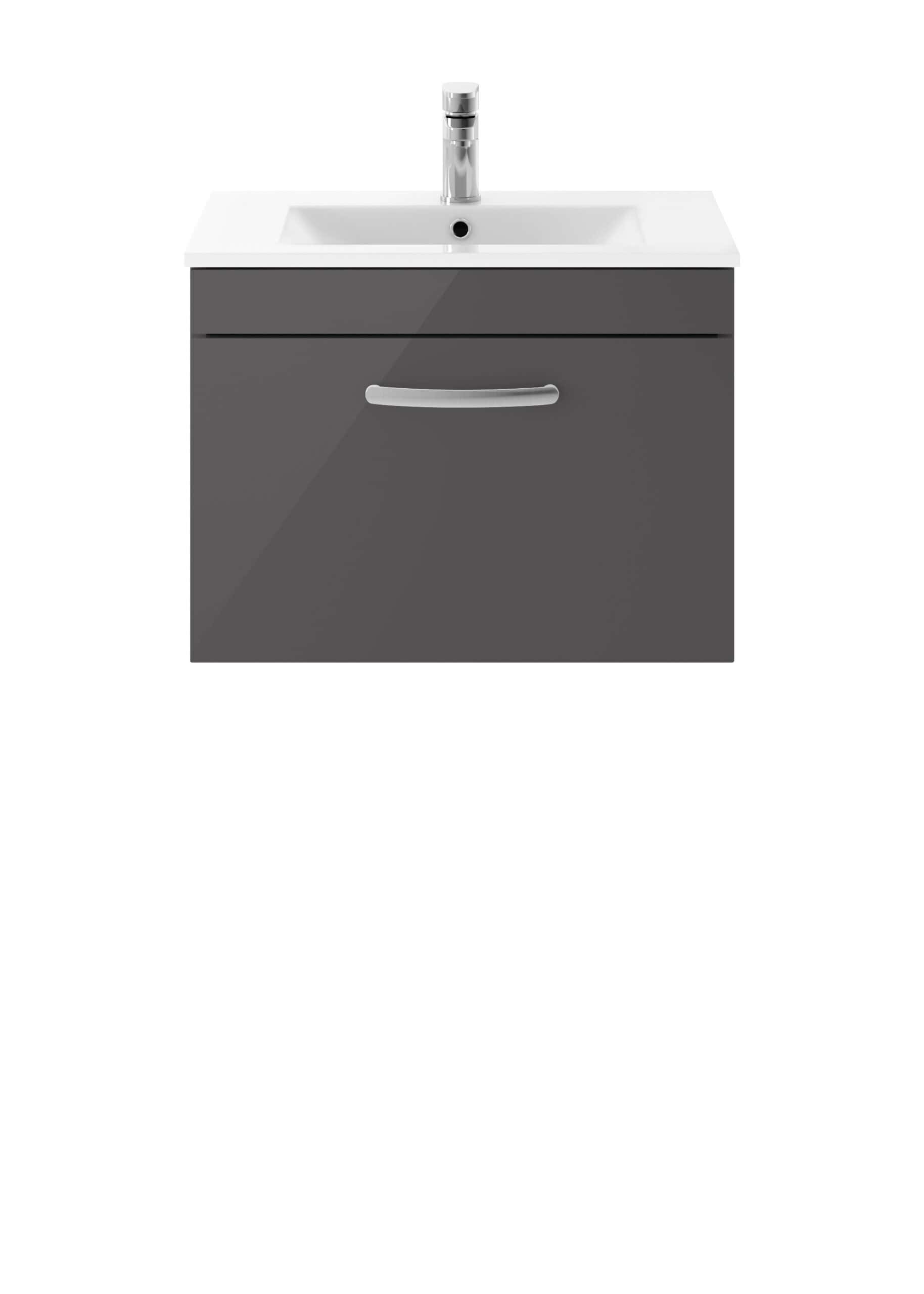 Contemporary grey bathroom vanity unit with integrated sink and chrome faucet for modern bathroom renovations. Perfect for sleek, stylish bathroom storage solutions.
