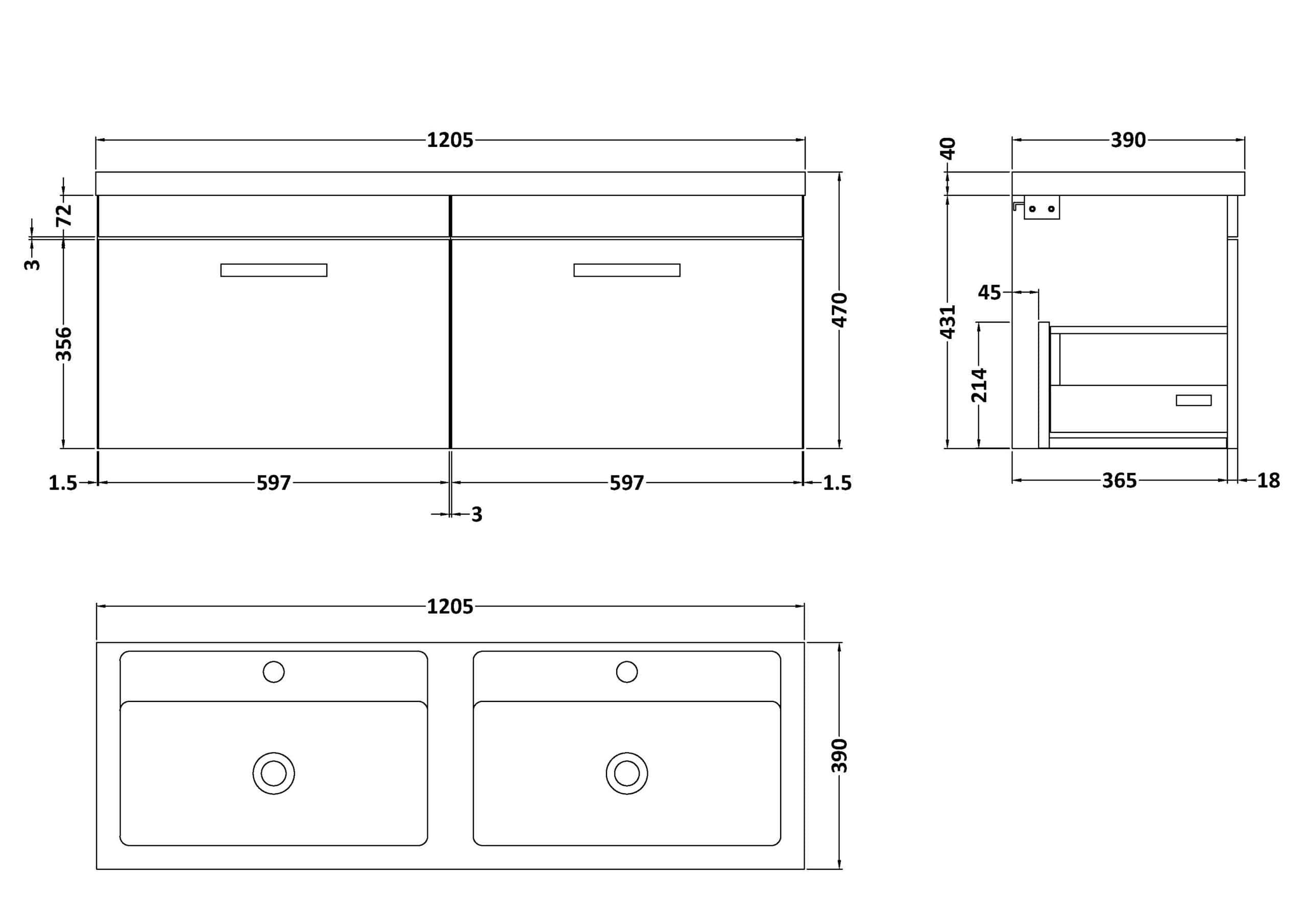 SBDY54B Double Bathroom Vanity Unit with Basins - Modern White Bathroom Storage Cabinets, Ideal for Contemporary Bubly Bathrooms.