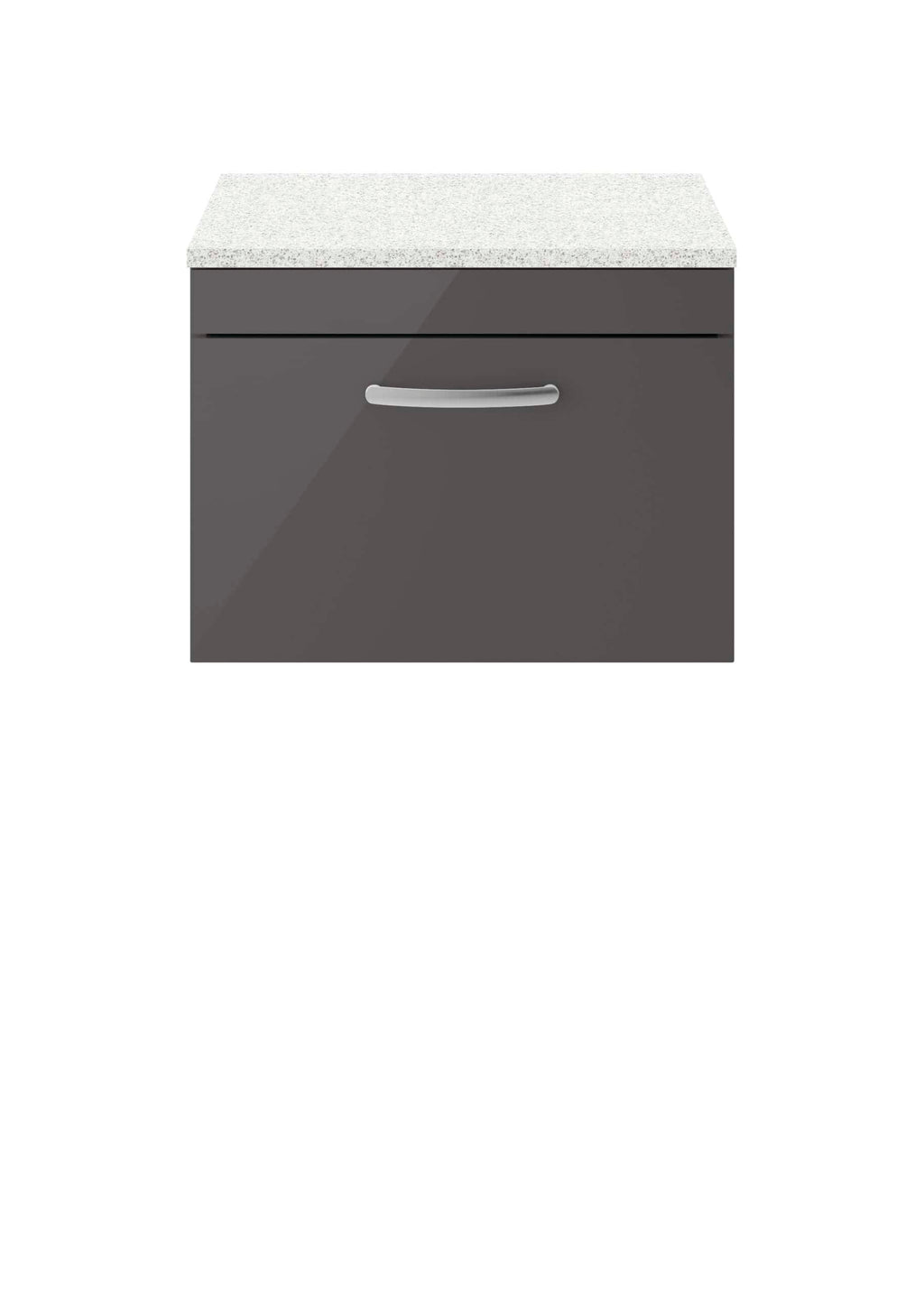 White and grey bathroom vanity unit with storage drawer, modern design, ideal for contemporary bathrooms and bathroom renovation projects.
