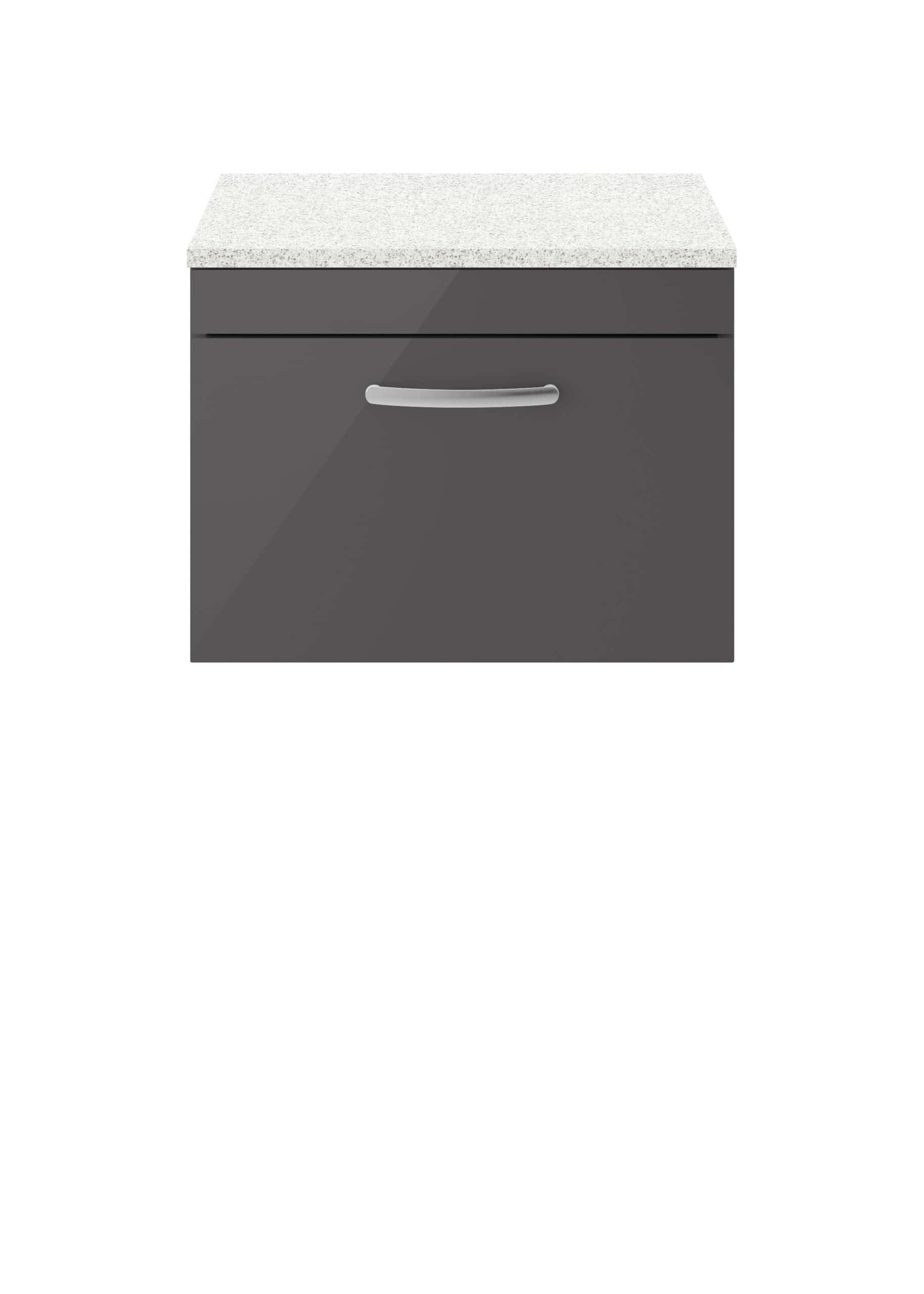 White and grey bathroom vanity unit with storage drawer, modern design, ideal for contemporary bathrooms and bathroom renovation projects.