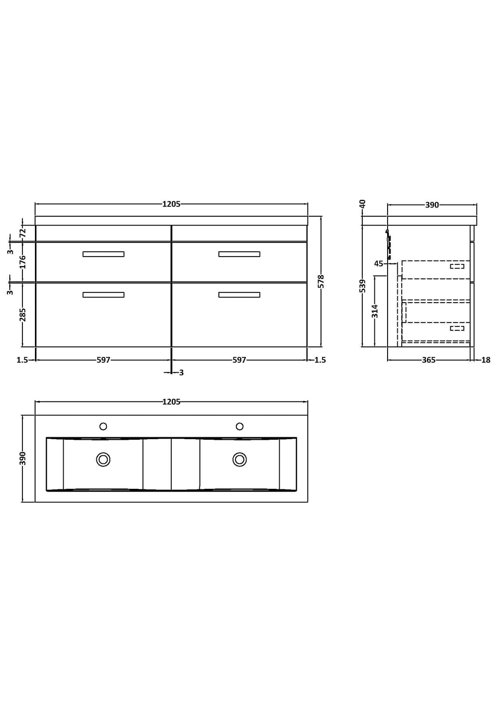 Bathroom vanity cabinet with detailed measurements, ideal for modern bathroom design, featuring spacious drawers and storage, perfect for replacing or upgrading your bathroom cabinetry.