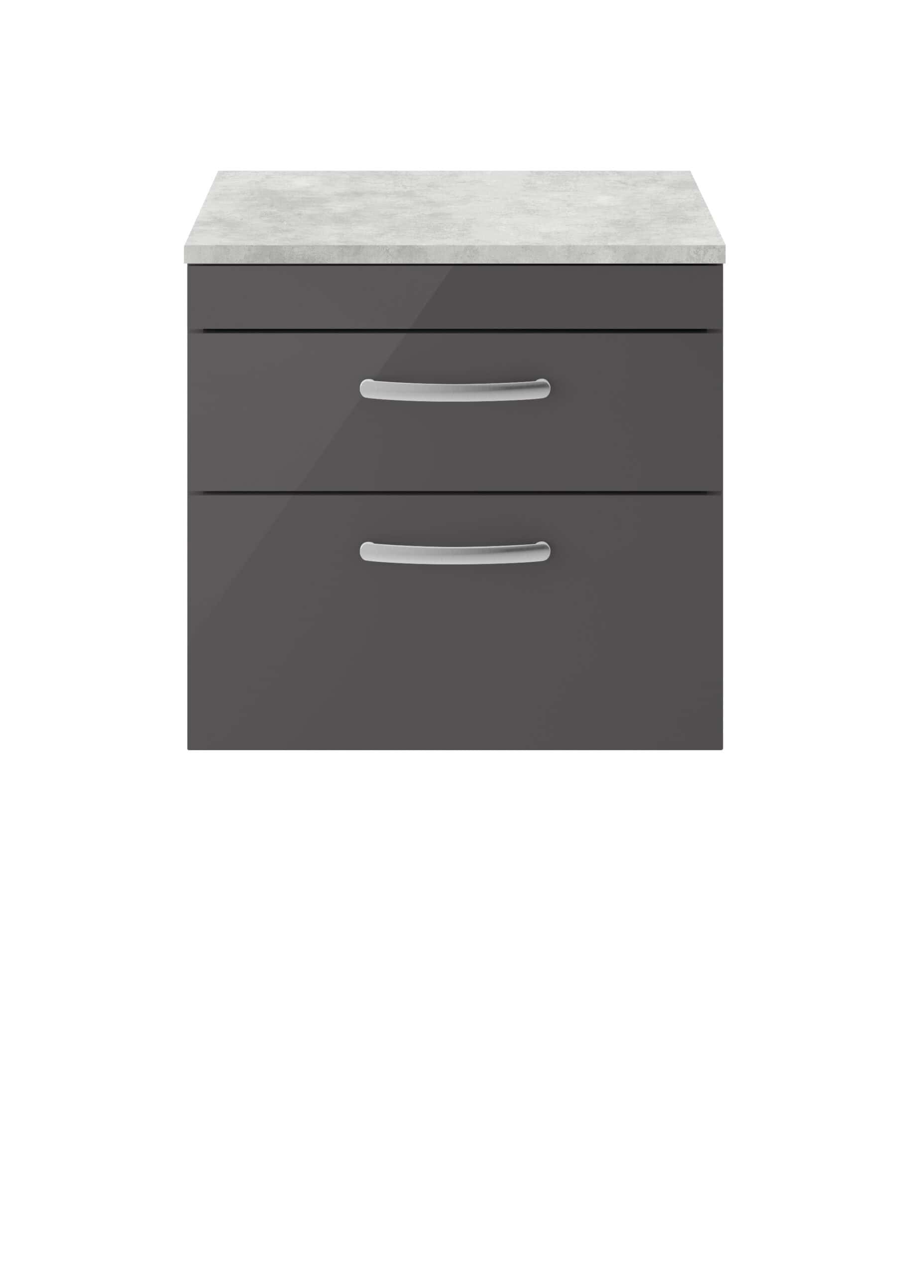 Grey bathroom cabinet with drawers and a marble top, modern bathroom furniture, storage unit for bathroom essentials, Bubly Bathrooms product shot, contemporary grey bathroom furniture for stylish storage solutions.