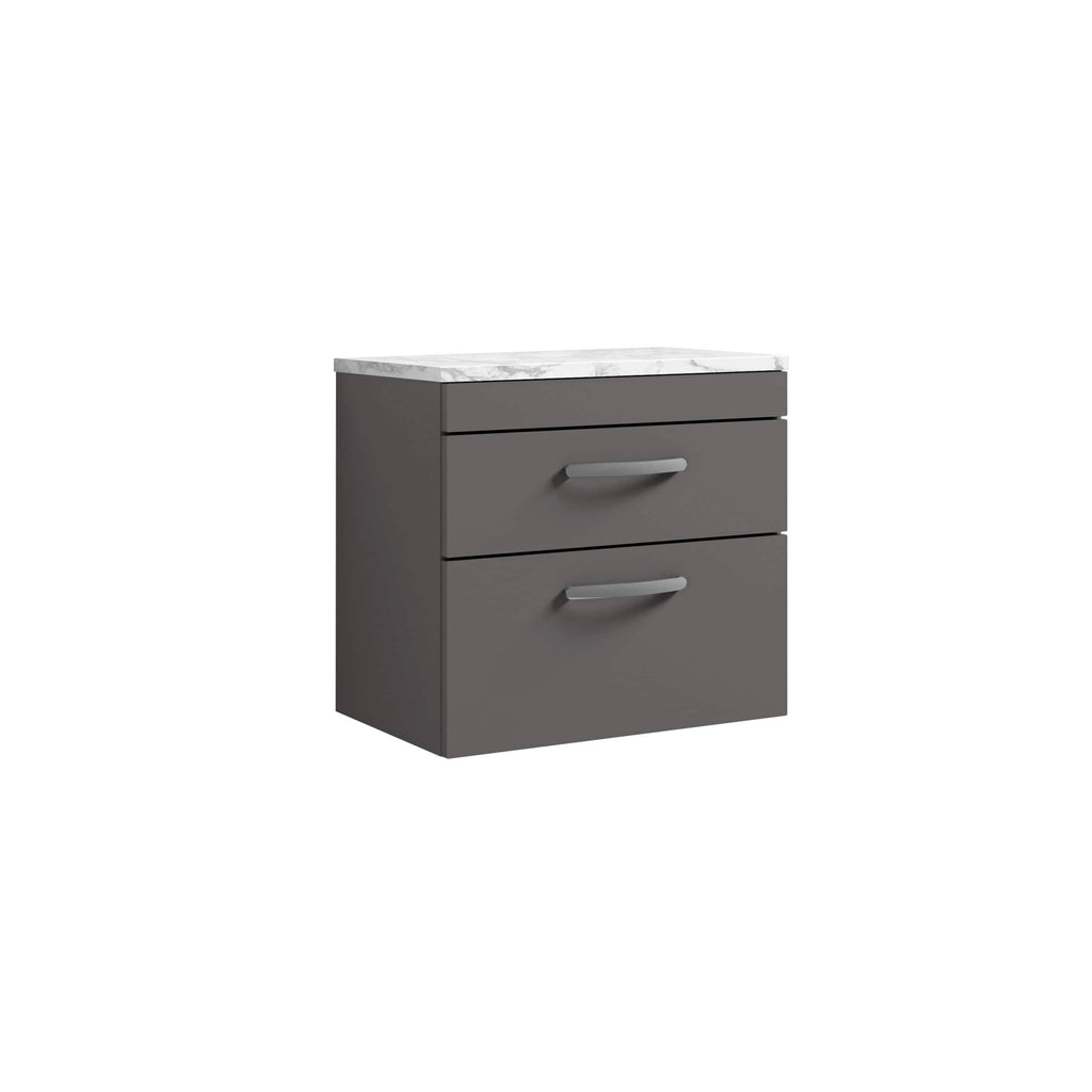 Nuie Athena 2 Drawer Wall Hung Vanity Unit With Carrera Marble Worktop