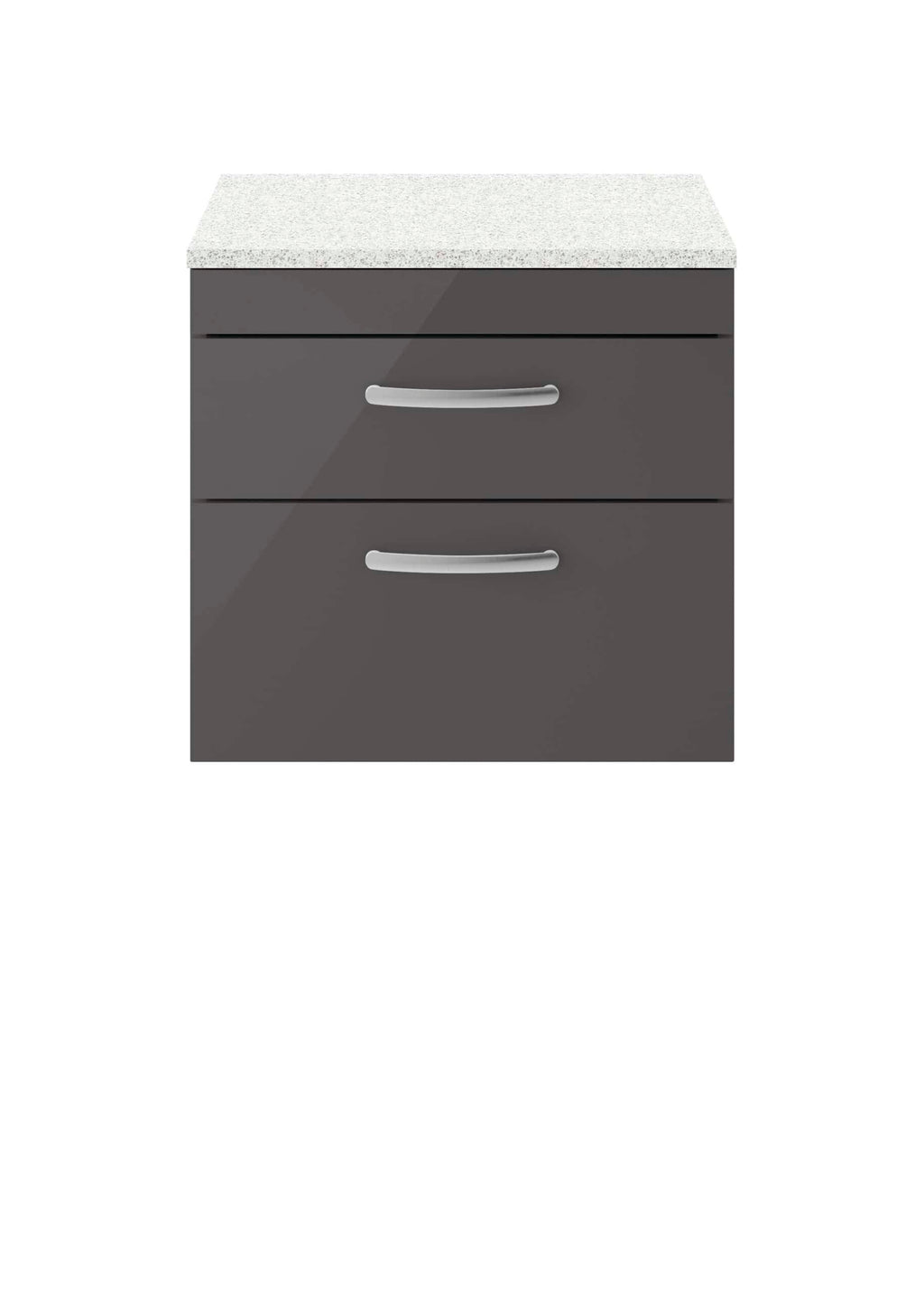 Drawer unit with grey finish and silver handles, suitable for modern bathroom storage and organisation.