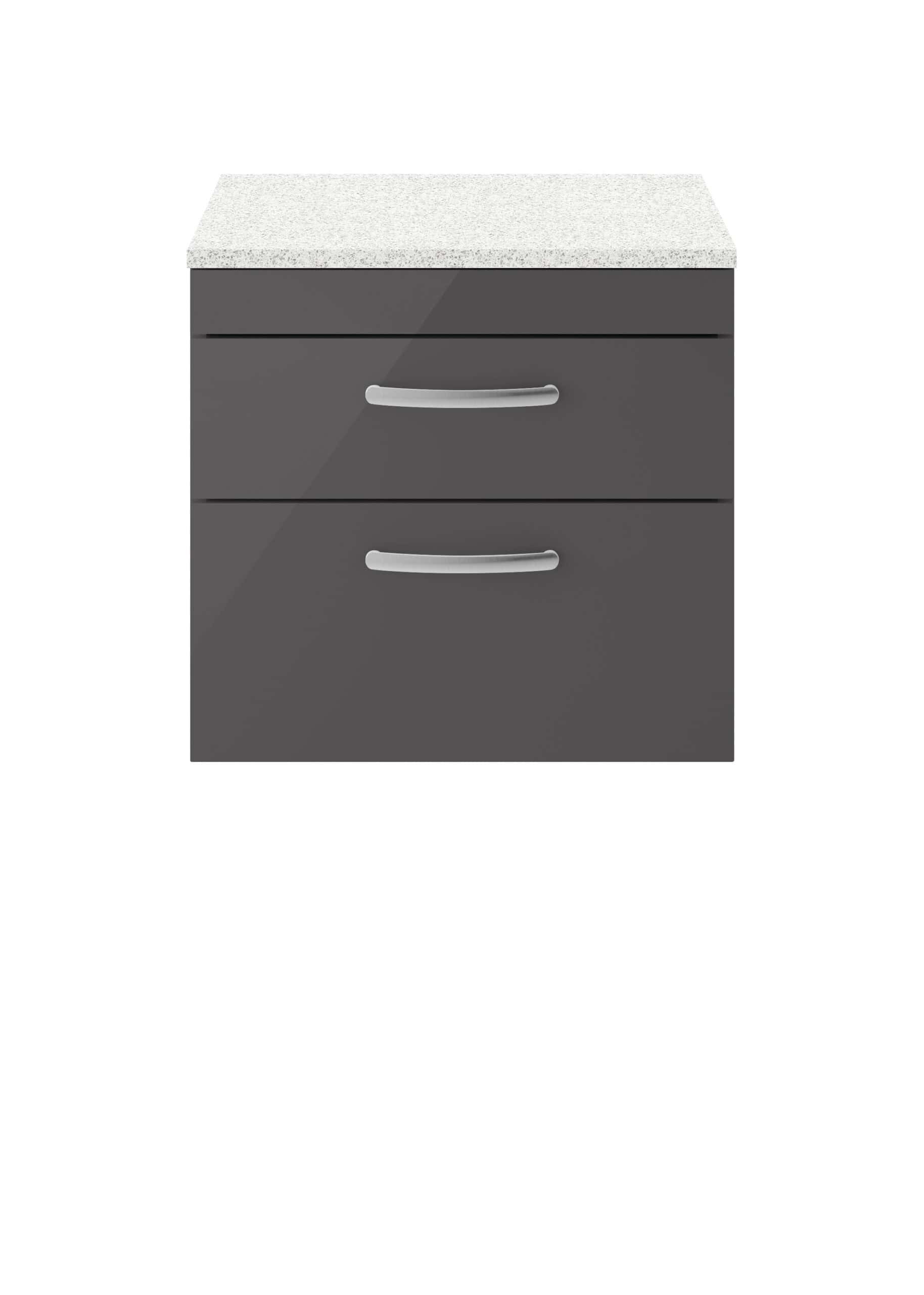 Drawer unit with grey finish and silver handles, suitable for modern bathroom storage and organisation.