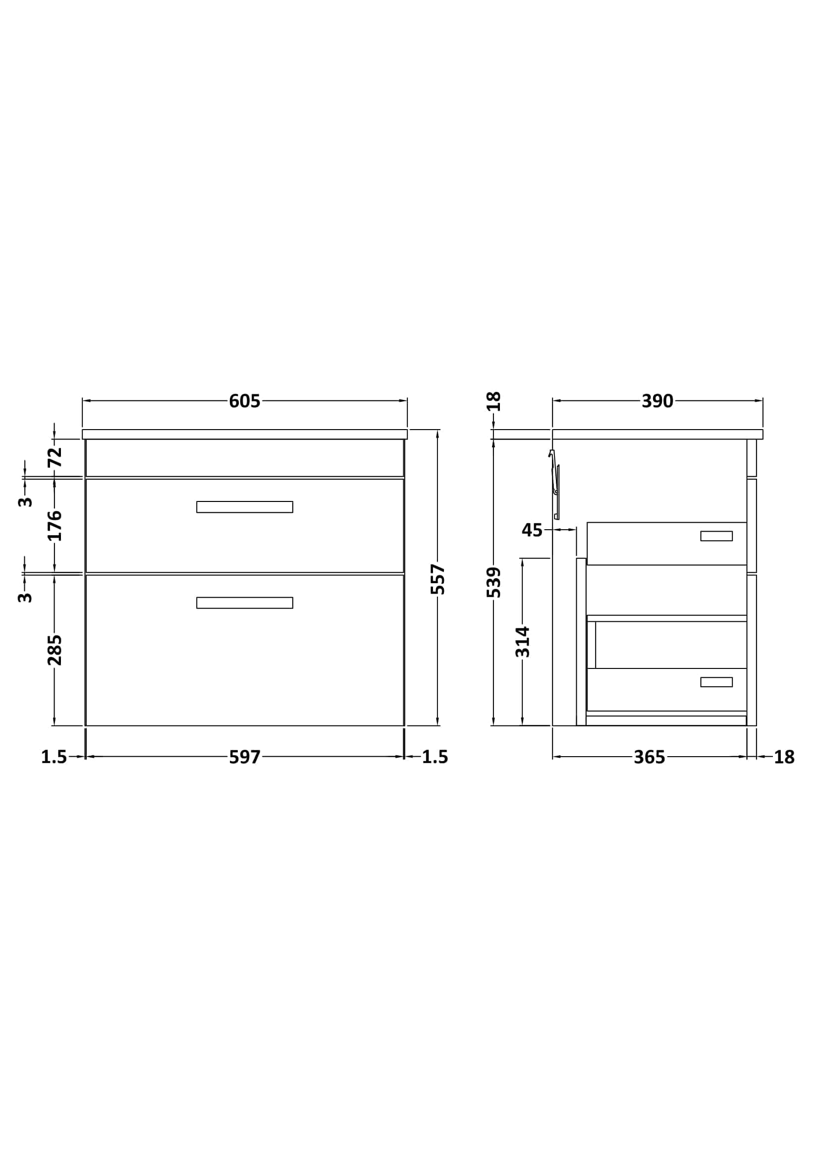 Stylish bathroom vanity unit with drawers, modern design, optimal storage, durable finish, ideal for contemporary bathrooms, measurements detailed for space planning.