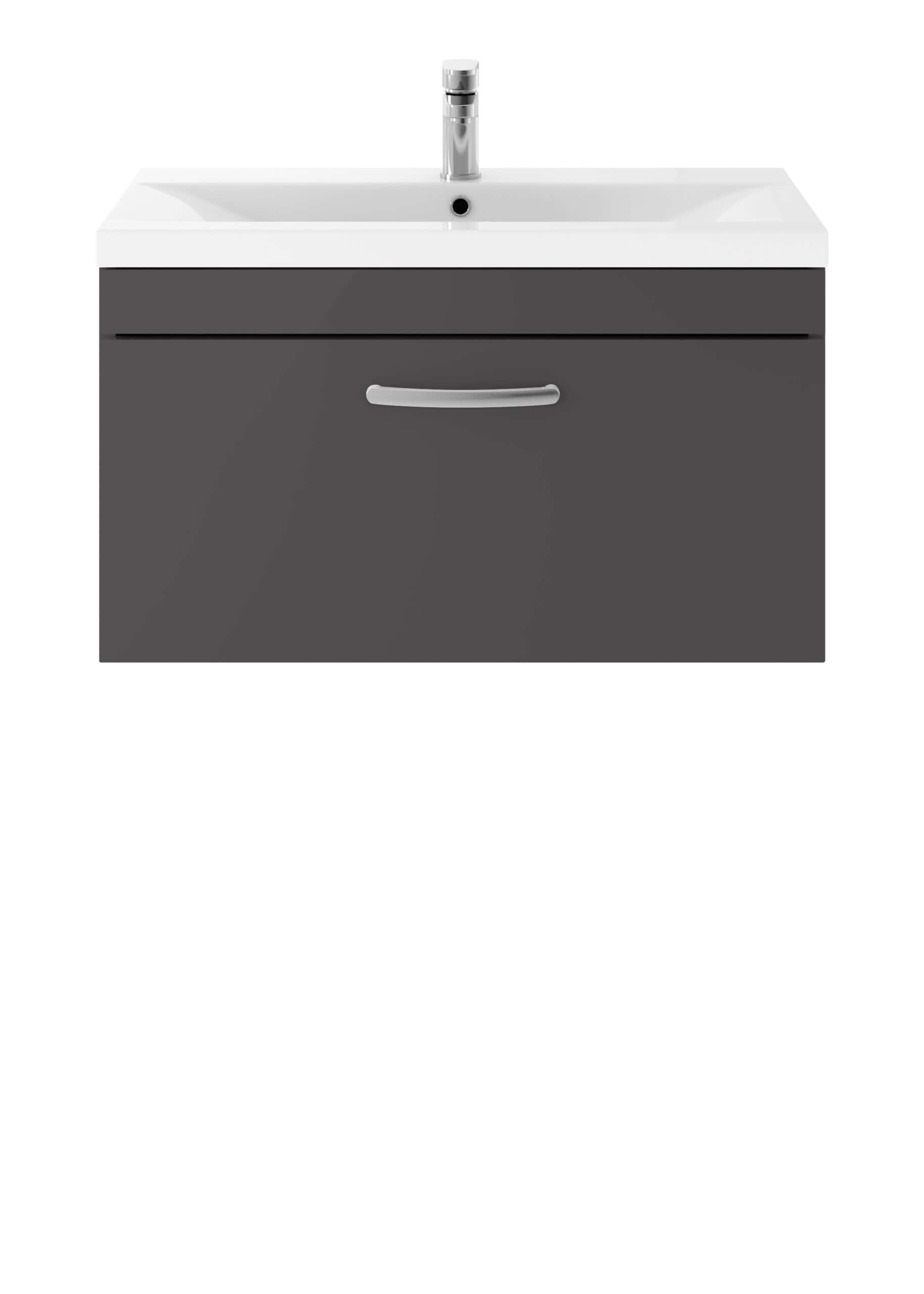 Modern bathroom vanity with white ceramic sink and grey cabinet, sleek contemporary design, perfect for bathroom decor and storage solutions in UK homes.