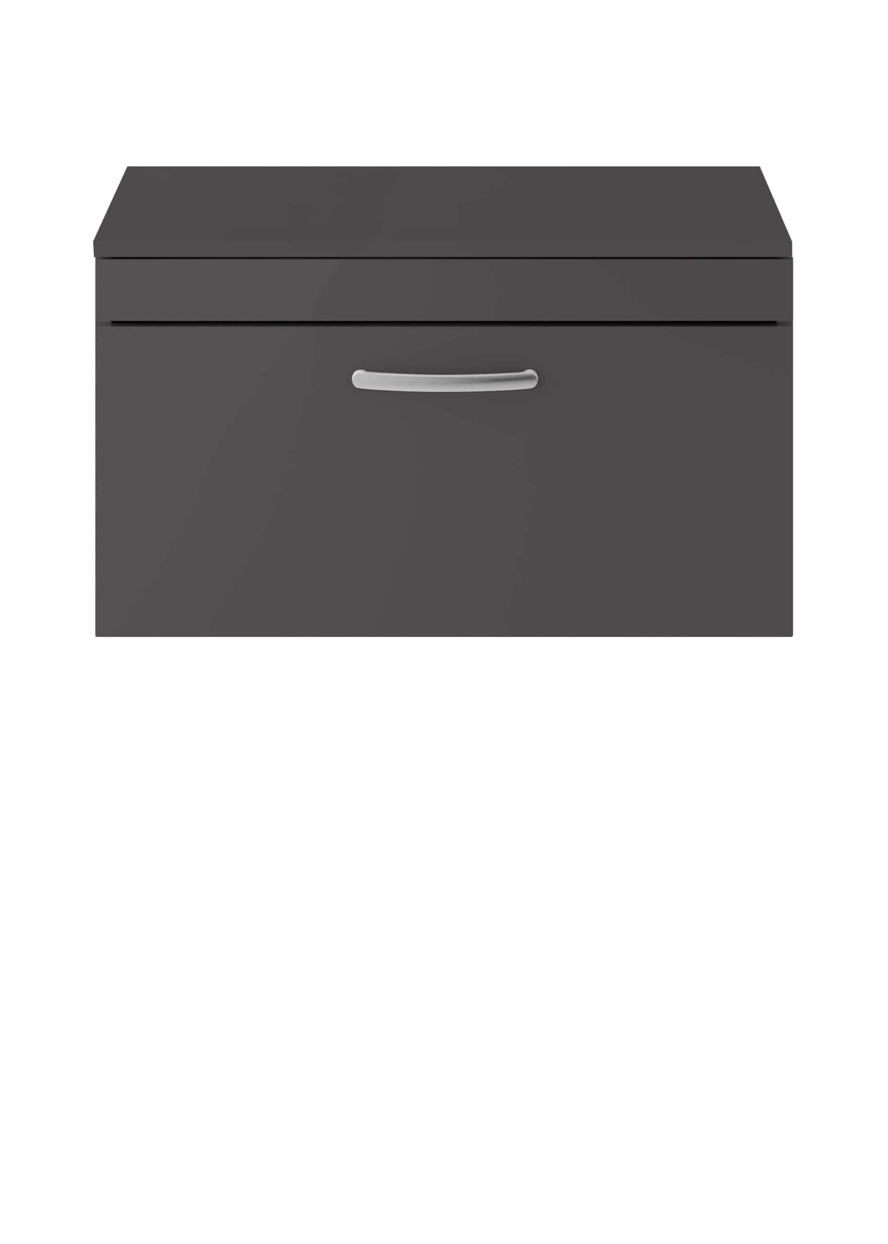 Black bathroom cabinet with silver handle, modern bathroom storage furniture, sleek bathroom organiser.