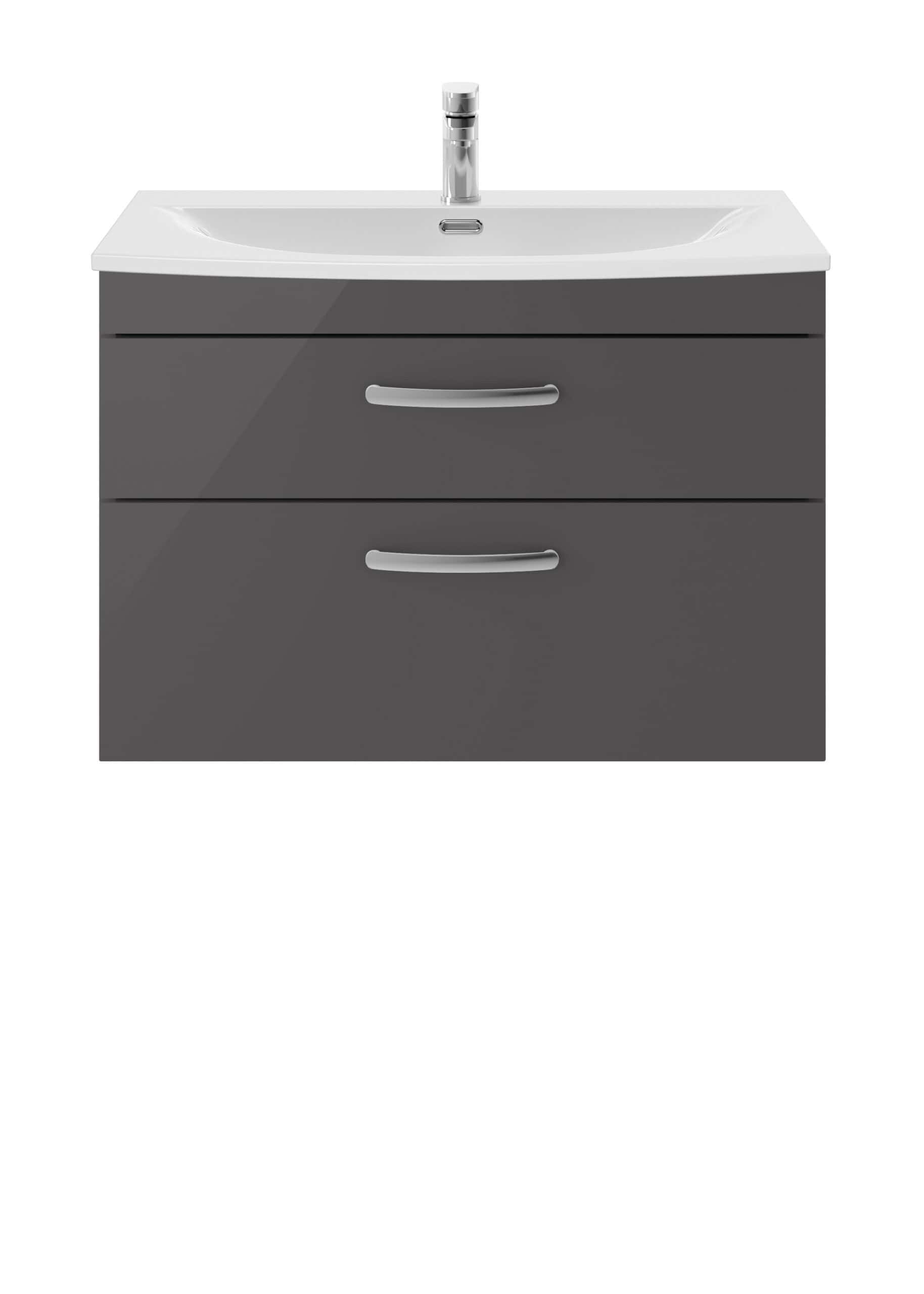 Modern grey bathroom vanity cabinet with integrated sink and chrome faucet, ideal for contemporary bathroom bathroom renovations and fittings.