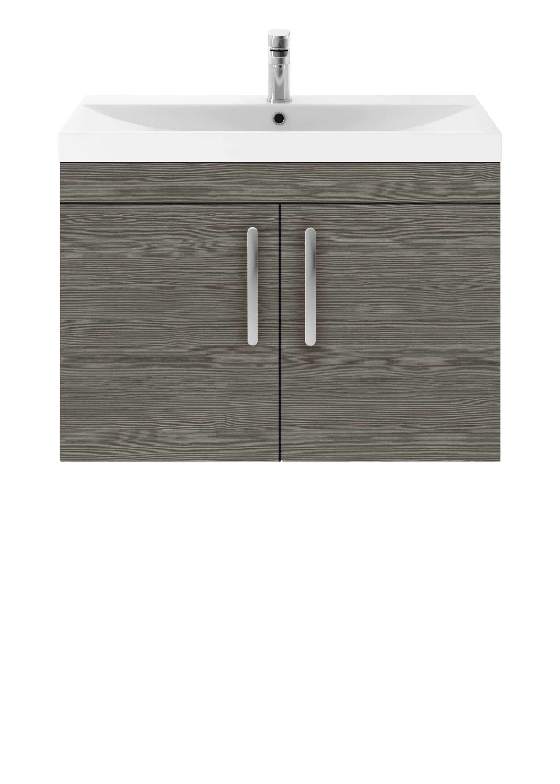 Smooth wooden bathroom vanity with integrated ceramic sink and modern chrome faucet, ideal for contemporary bathroom design.