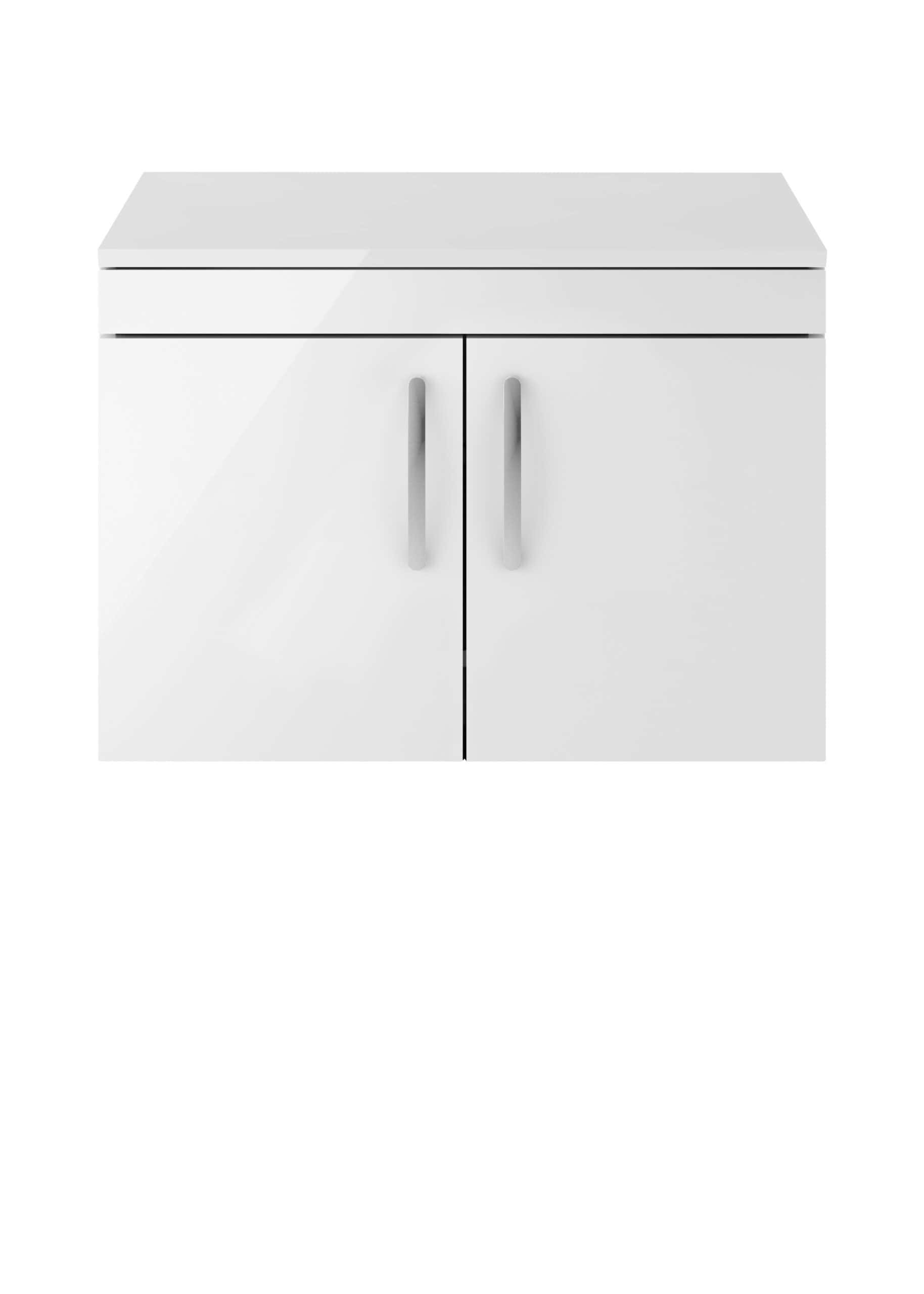 Spacious white bathroom cabinet with dual doors and handle design for modern bathroom storage solutions.