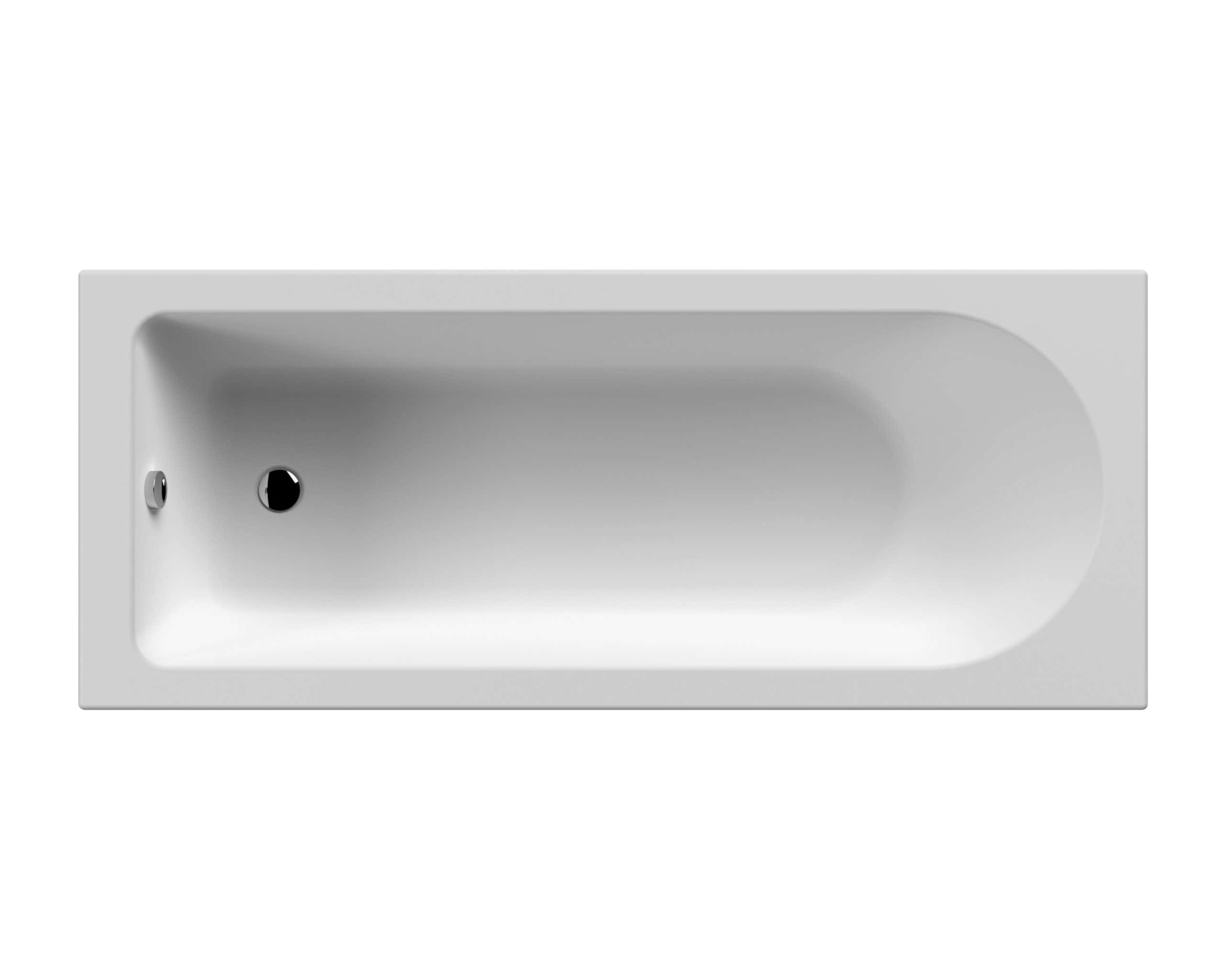 White rectangular bathtub with smooth edges, built-in overflow and drain, ideal for modern bathroom designs, providing a comfortable and stylish bathing experience.