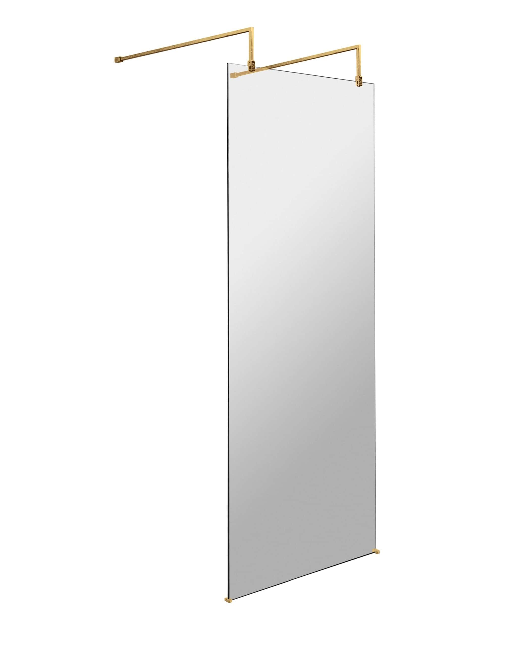 Sleek modern bathroom shower screen with brass fittings, perfect for stylish and functional bathroom renovation. Durable glass divider for contemporary bathroom spaces.