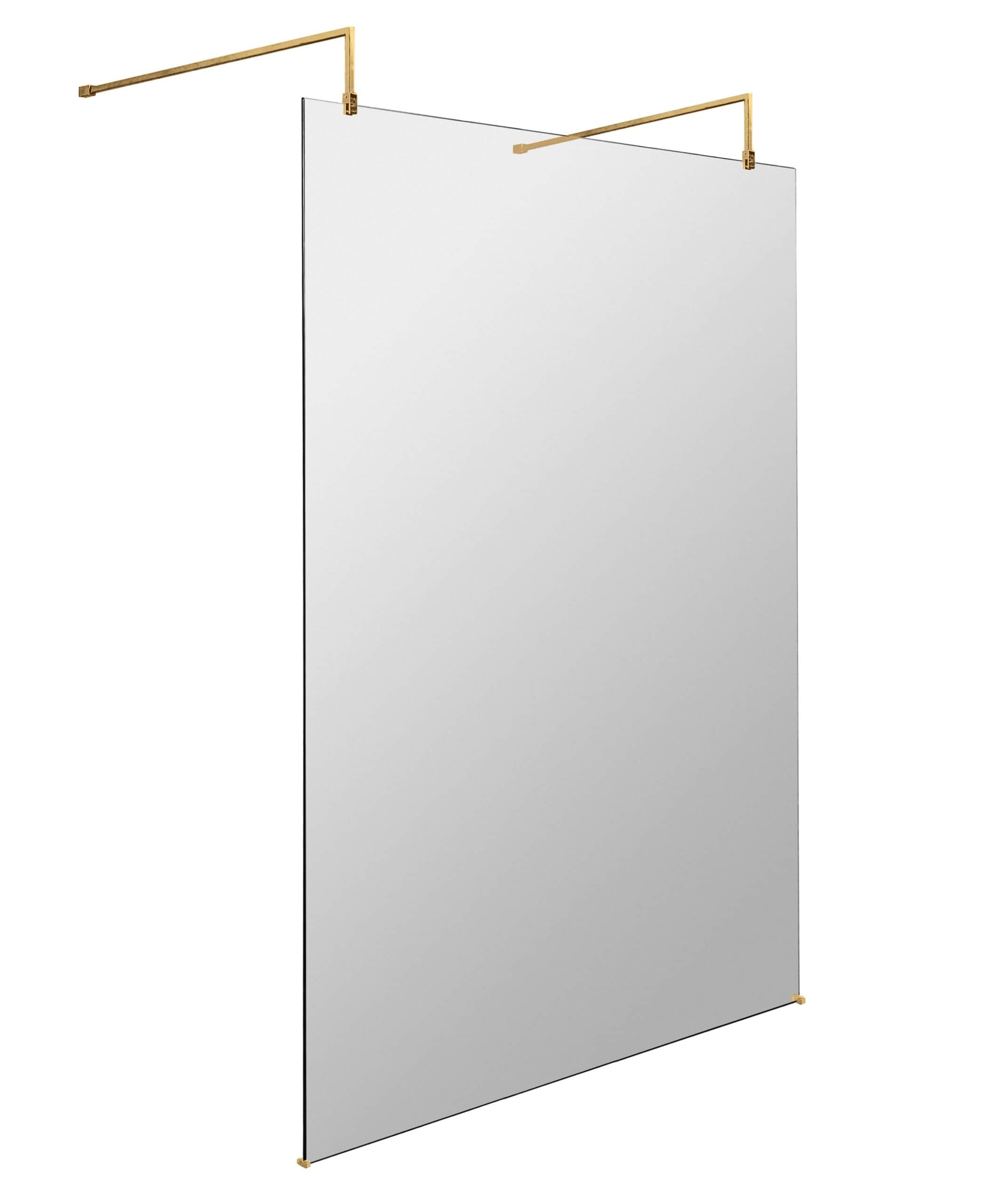 Sleek bathroom mirror with gold mounting brackets, ideal for modern bathroom decor and practical vanities.