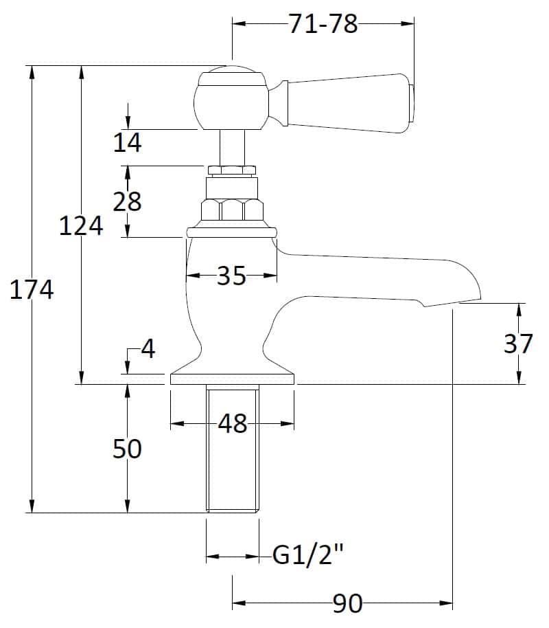 Flexible, modern bathroom tap with detailed technical measurements, ideal for plumbing installations and home renovation projects.