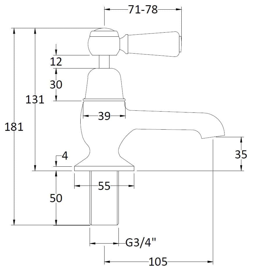Brass bathroom faucet with detailed technical drawing, dimensions, and measurements for installation and design, suitable for modern bathroom decor.