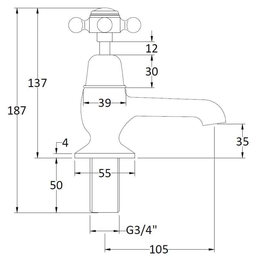 Brass bathroom sink tap with detailed plumbing measurements and specifications for durable and stylish bathroom fixtures.