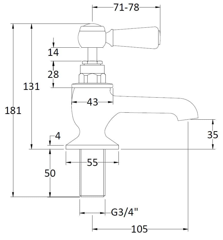 Bubly Bathrooms bathroom tap technical drawing with detailed measurements and plumbing specifications.