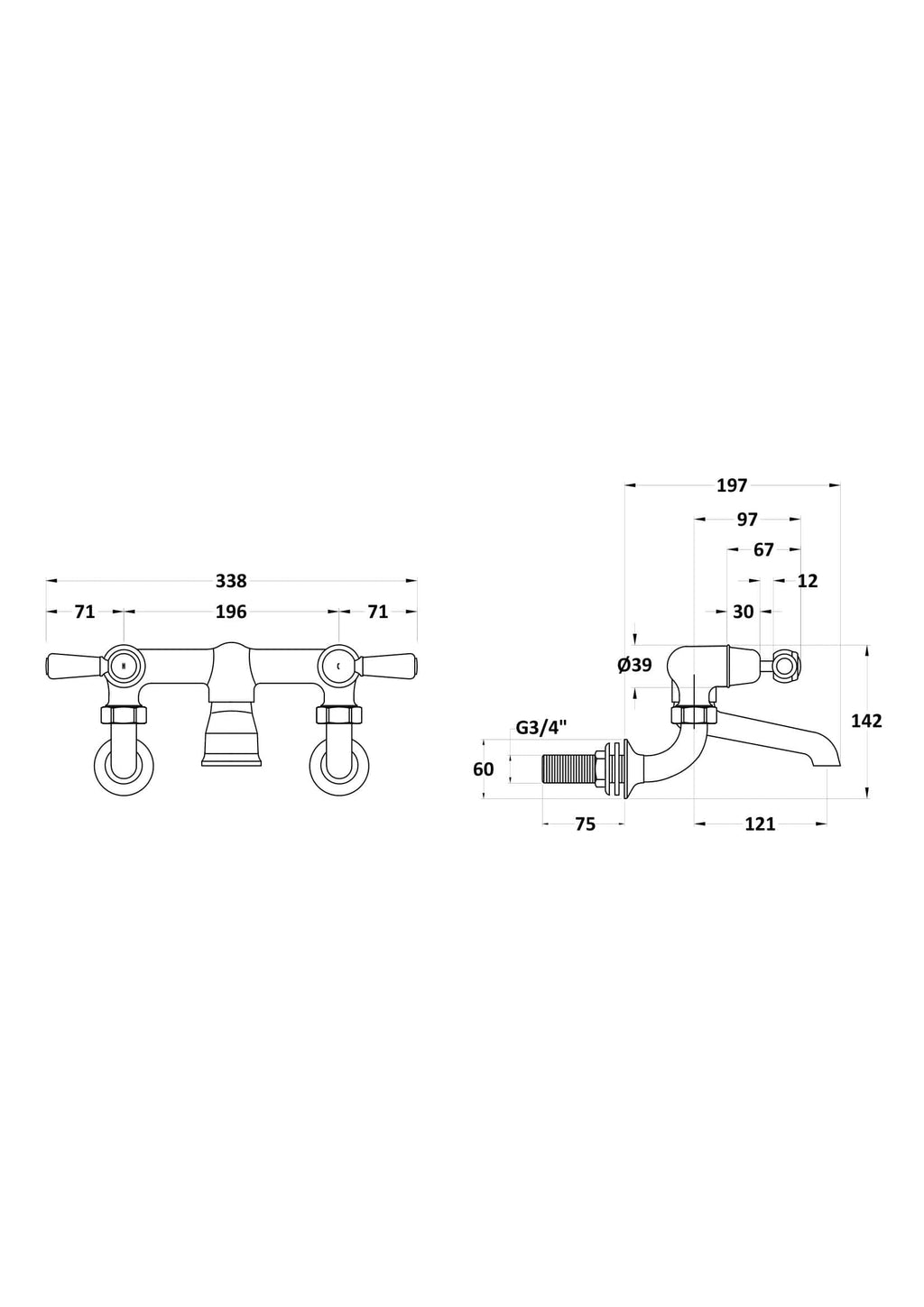 High-quality bathroom tap technical drawing with detailed measurements for Bubly Bathrooms. Suitable for bathroom renovation, plumbing installation, and design projects.