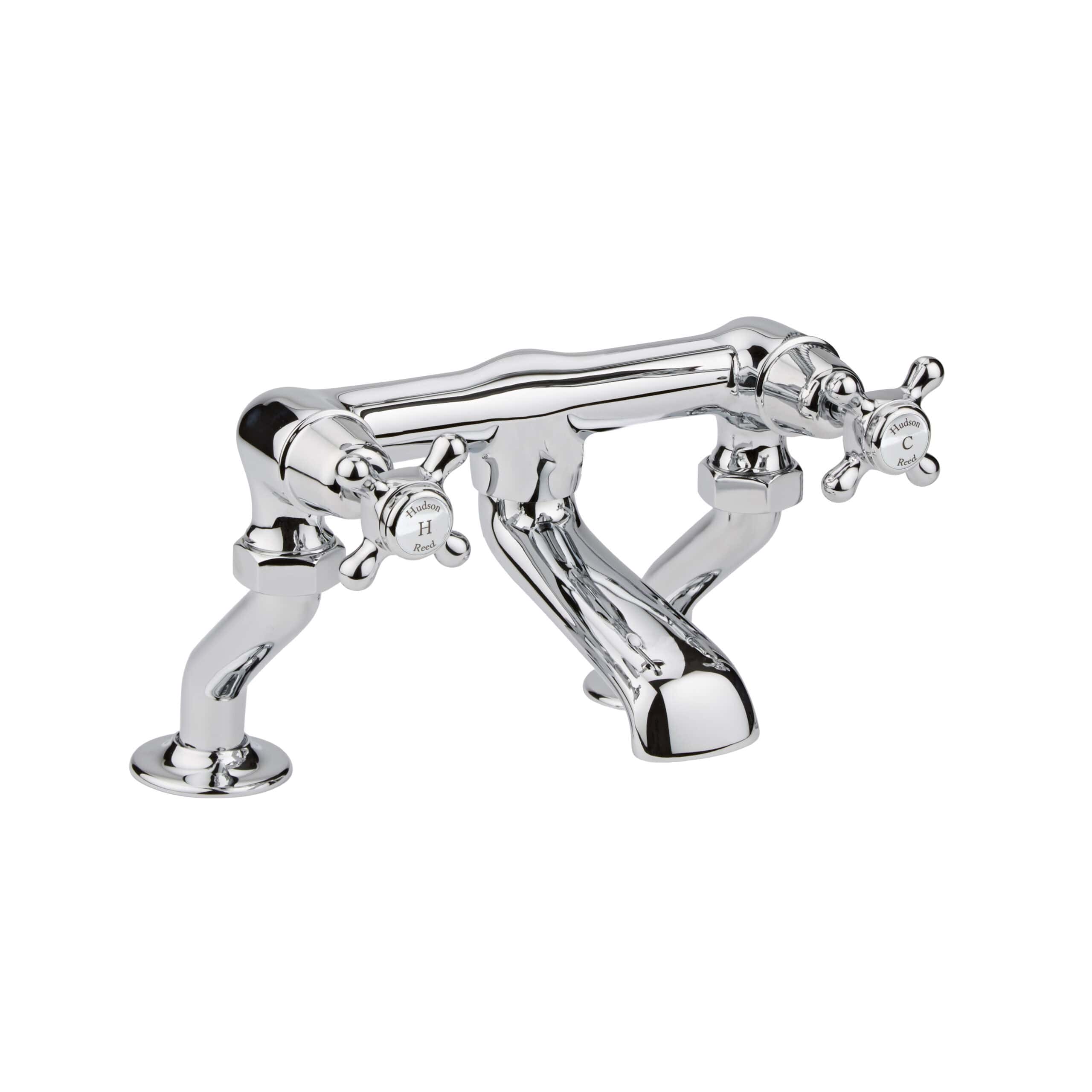 Shiny chrome bathroom sink tap with dual cross handles, vintage style, designed for classic bathroom aesthetics, easy to operate, high-quality plumbing fixture for stylish bathroom decor.